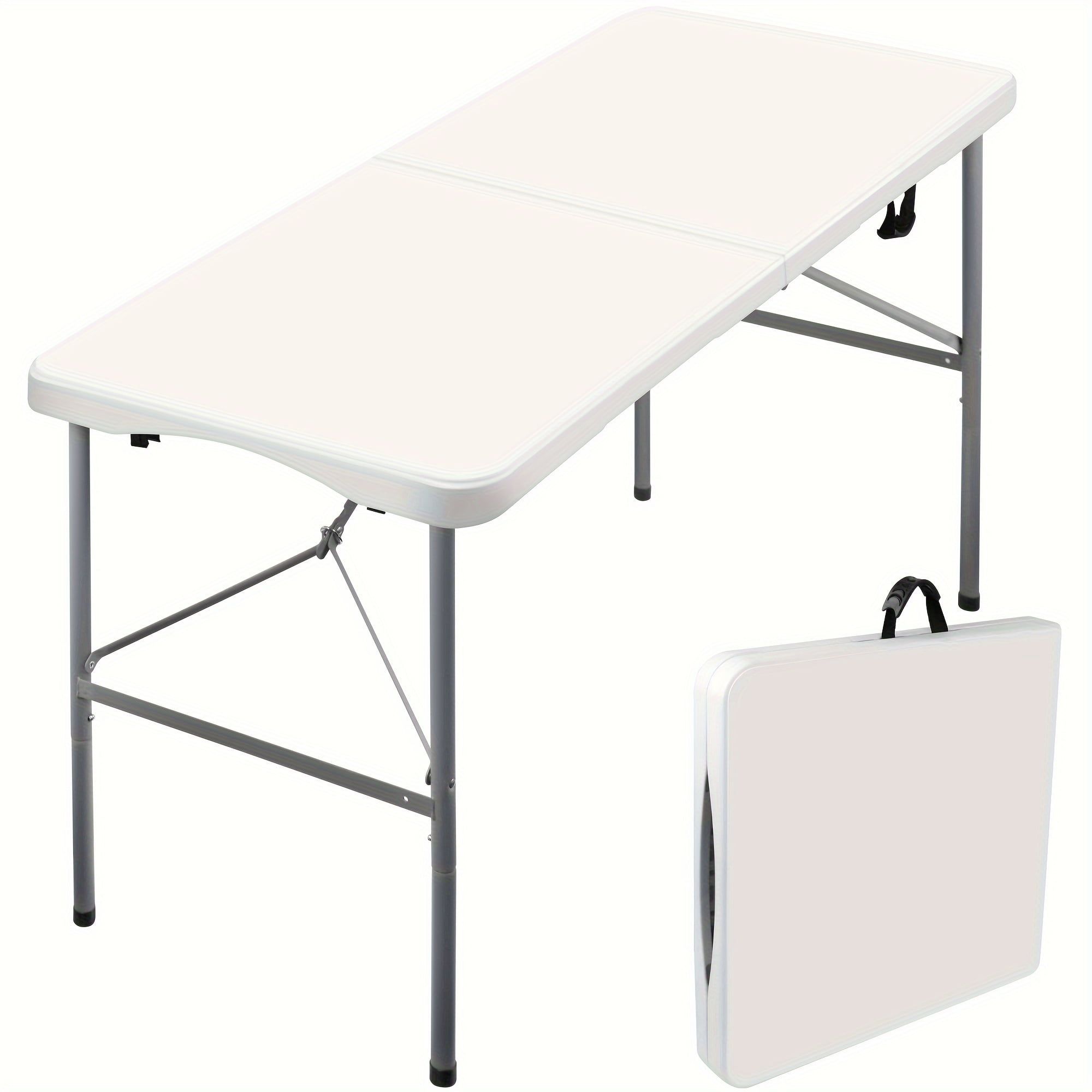 4ft White Heavy Duty Folding Table with Handle