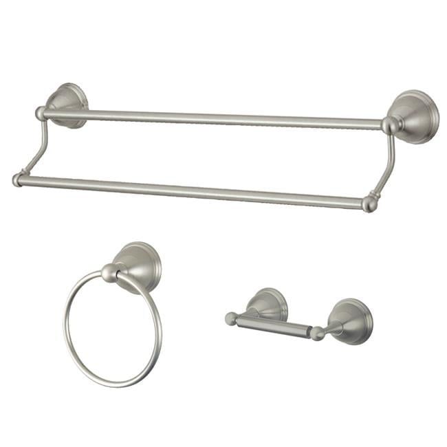 Brushed Nickel 3-Piece Bathroom Hardware Set with Dual Towel Bar