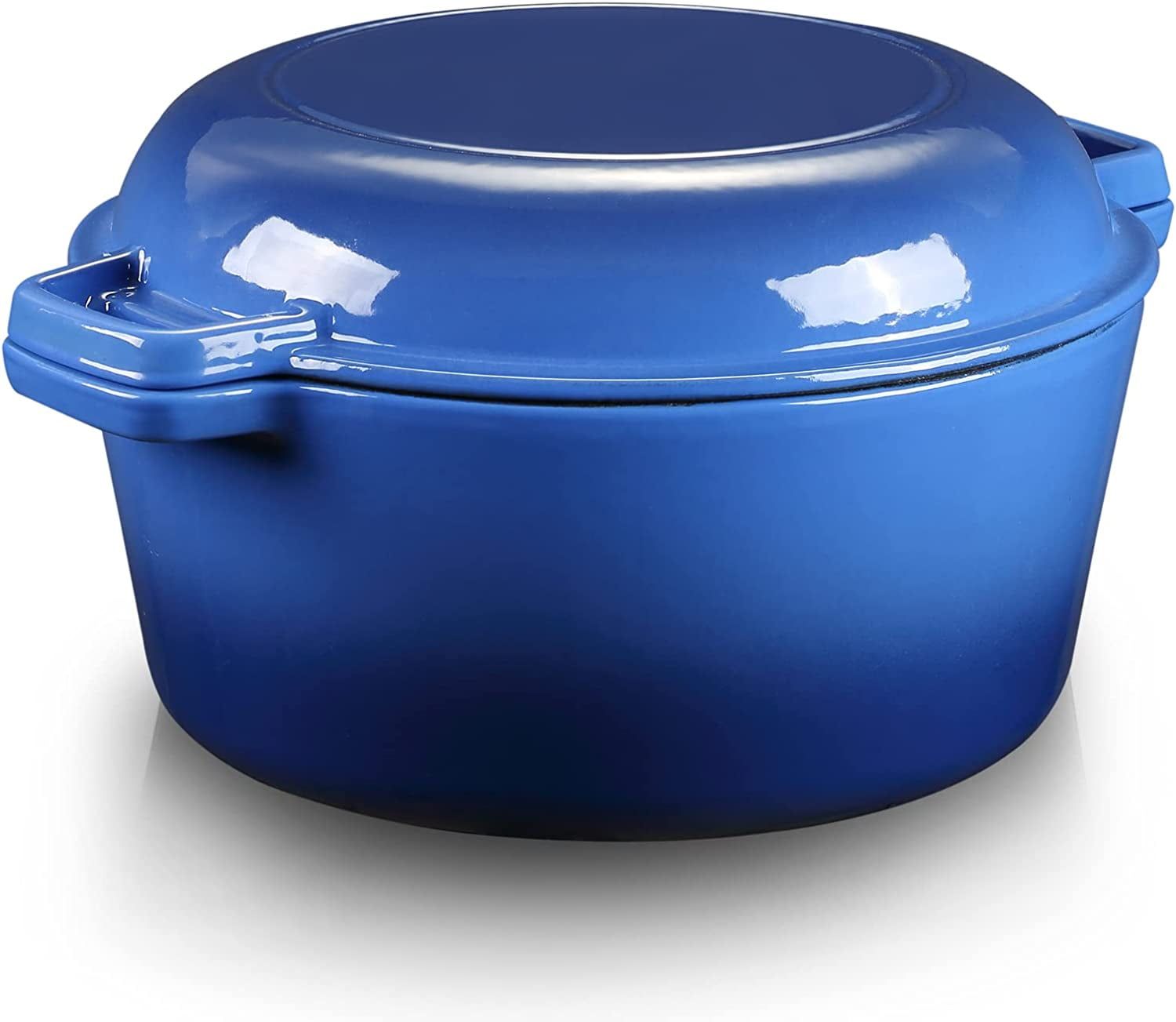 Gradient Blue 5.5 Quart Enameled Cast Iron Dutch Oven with Skillet Lid