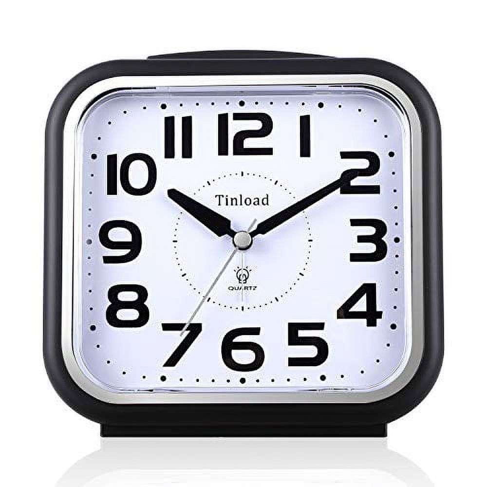 5.5" Black Silent Analog Alarm Clock with Snooze and Light