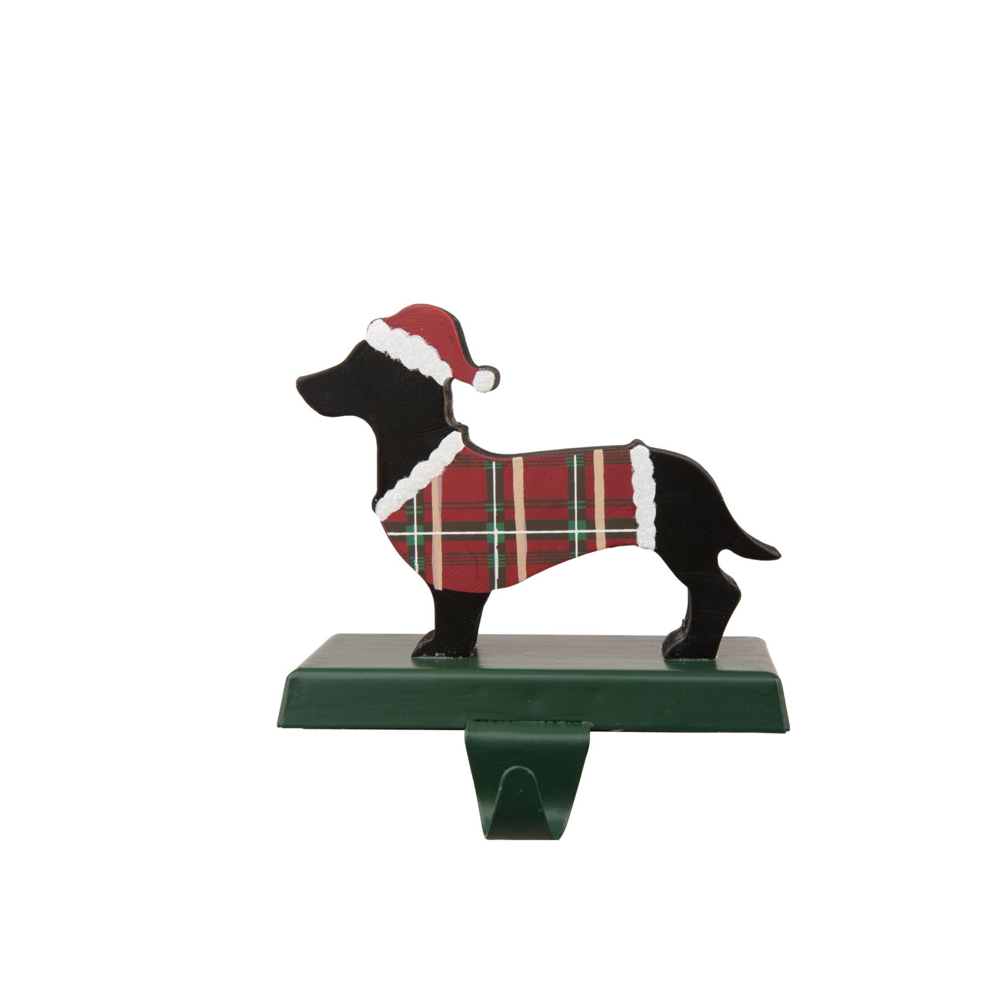 5.75" Green and Red Wooden Dachshund Stocking Holder