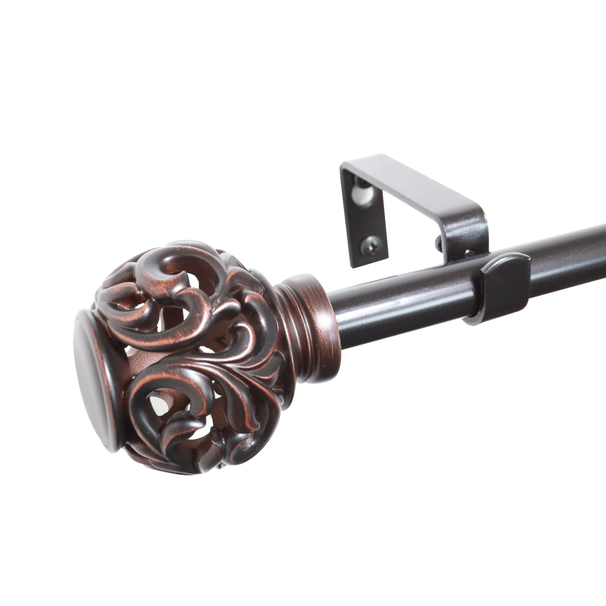 Adjustable Oiled Bronze Metal Curtain Rod Set with Finial