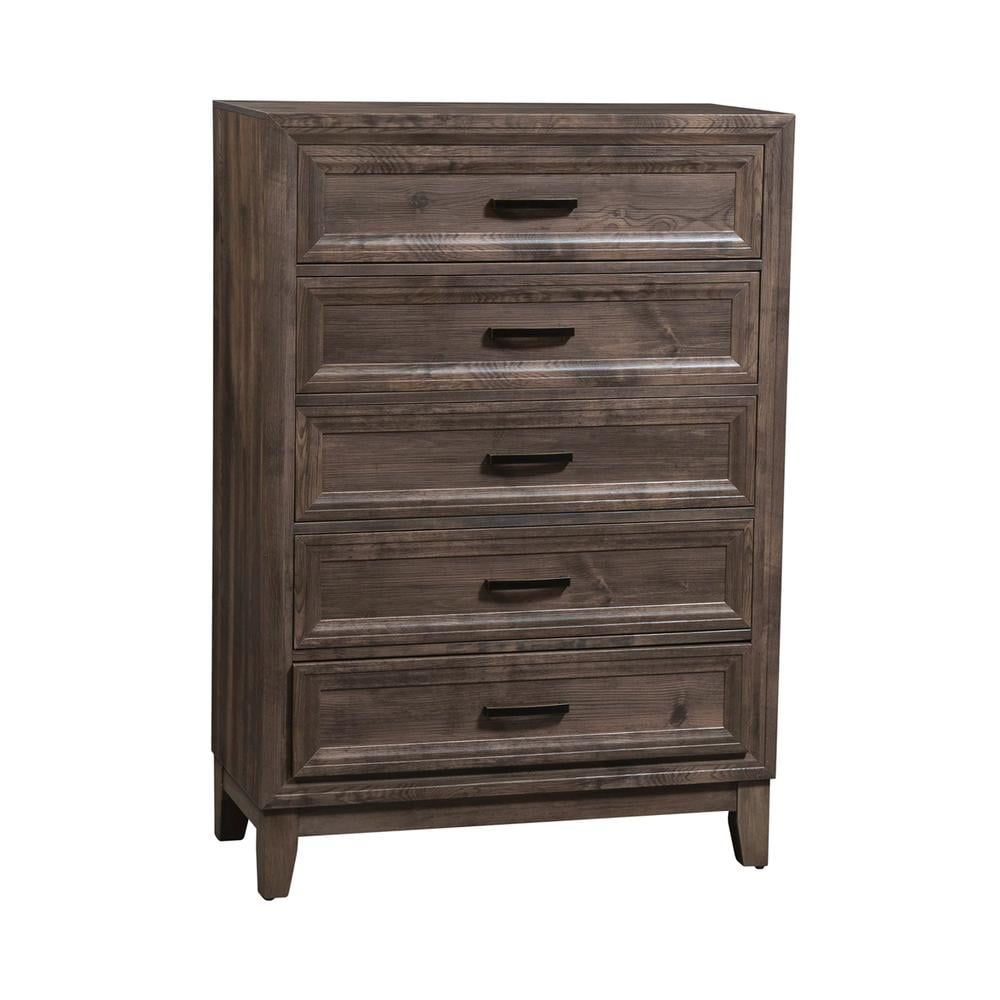 Cobblestone Finish 5-Drawer Chest with Antique Brass Hardware