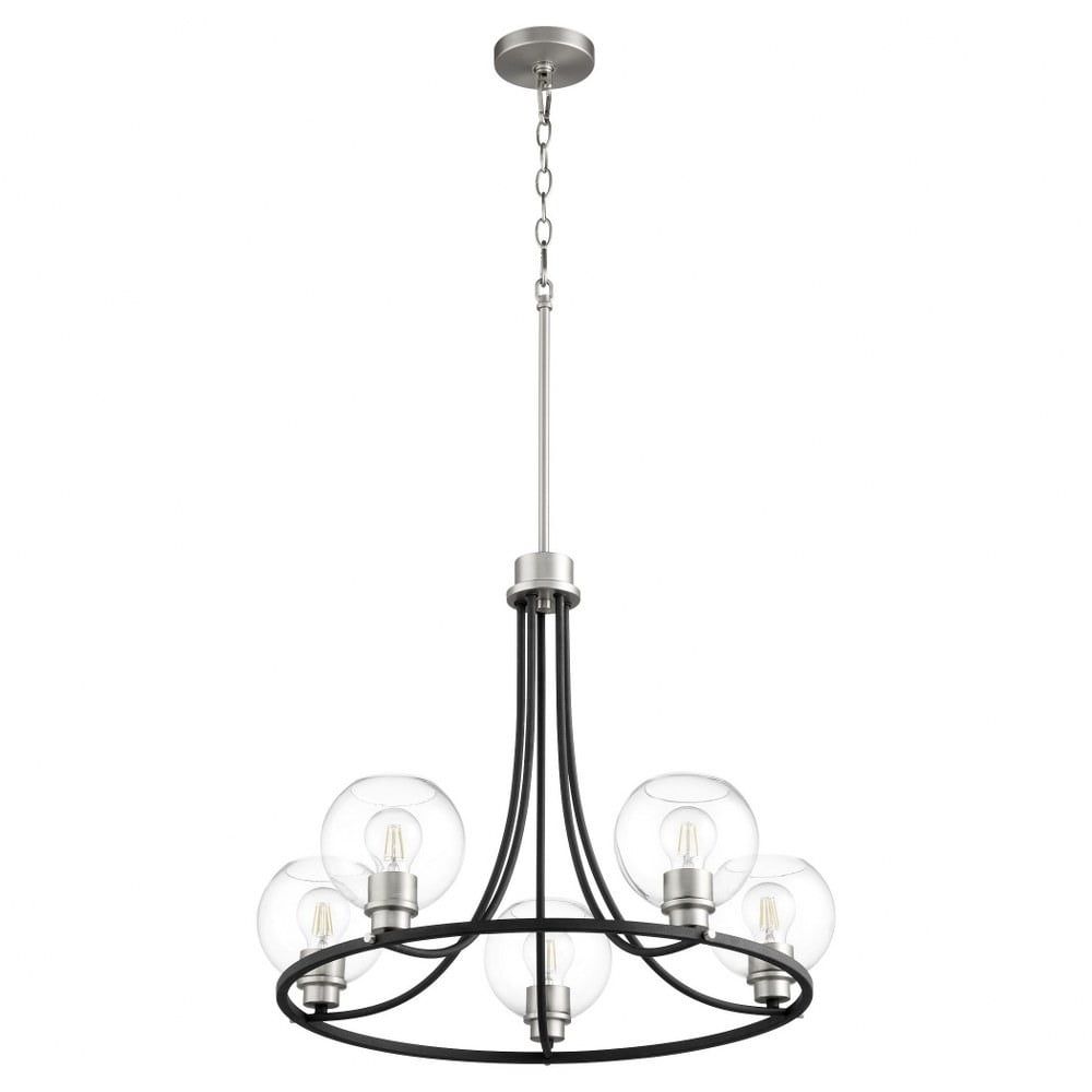 Clarion 26" Black and Satin Nickel 5-Light Glass Chandelier