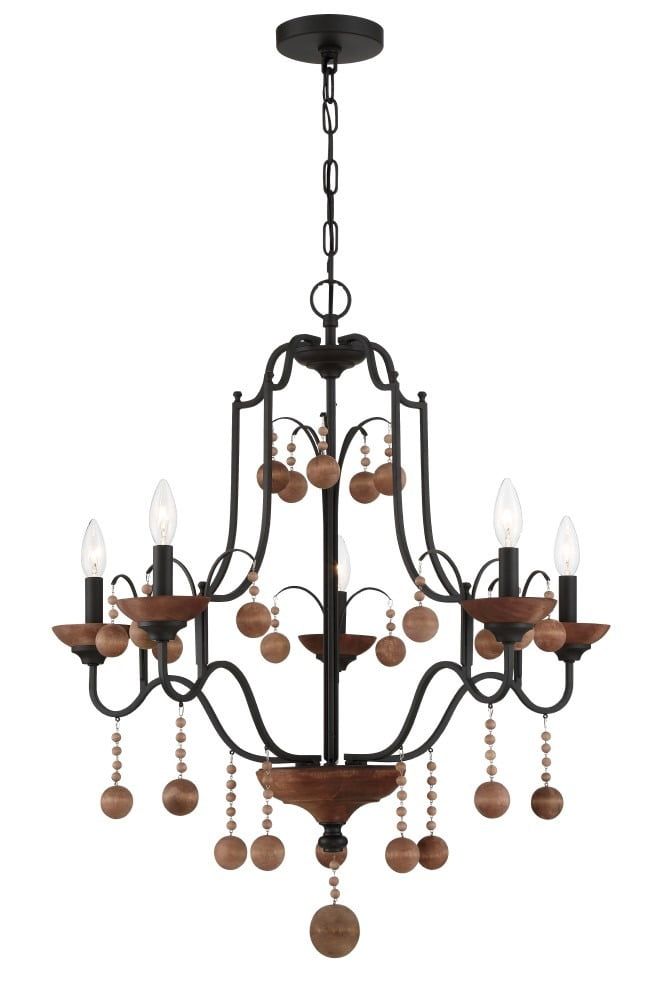 Old World Bronze and Walnut 5-Light Candle Chandelier