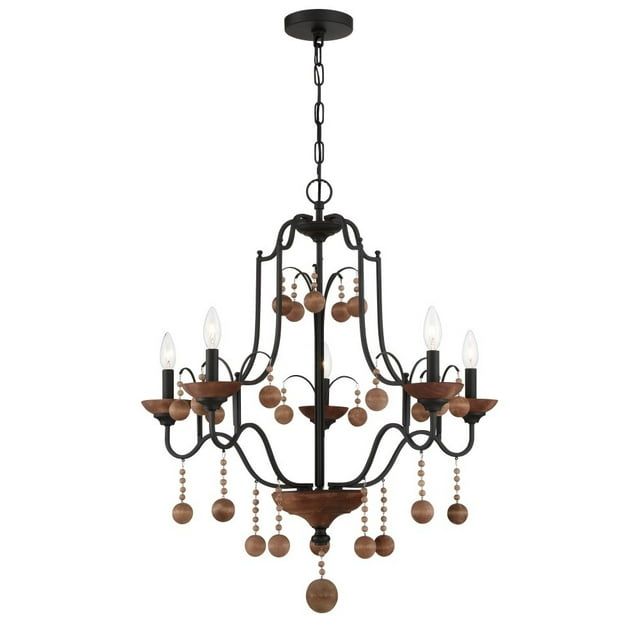 Old World Bronze and Walnut 5-Light Candle Chandelier