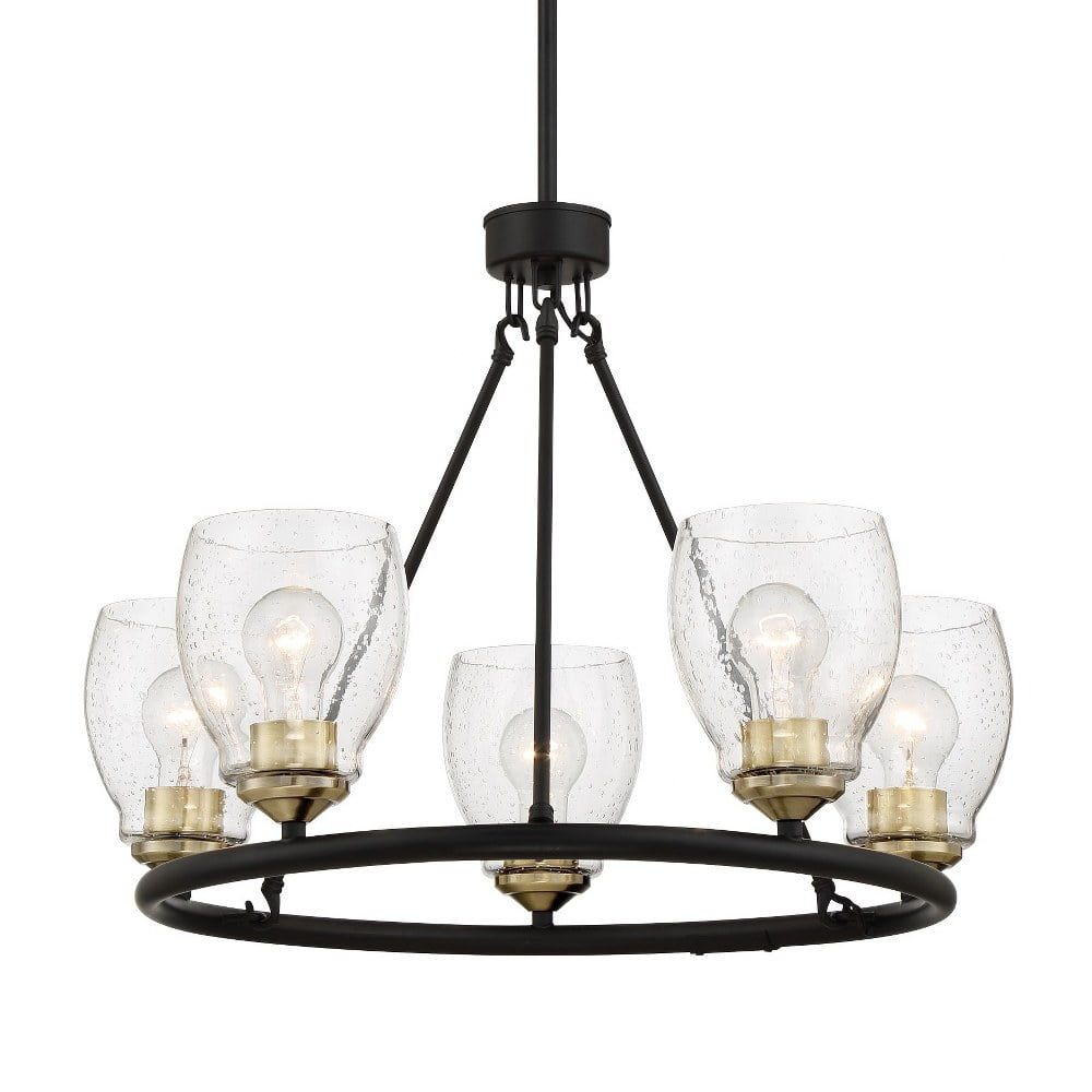 Winsley 5-Light Coal and Stained Brass Chandelier with Clear Seeded Glass Shades