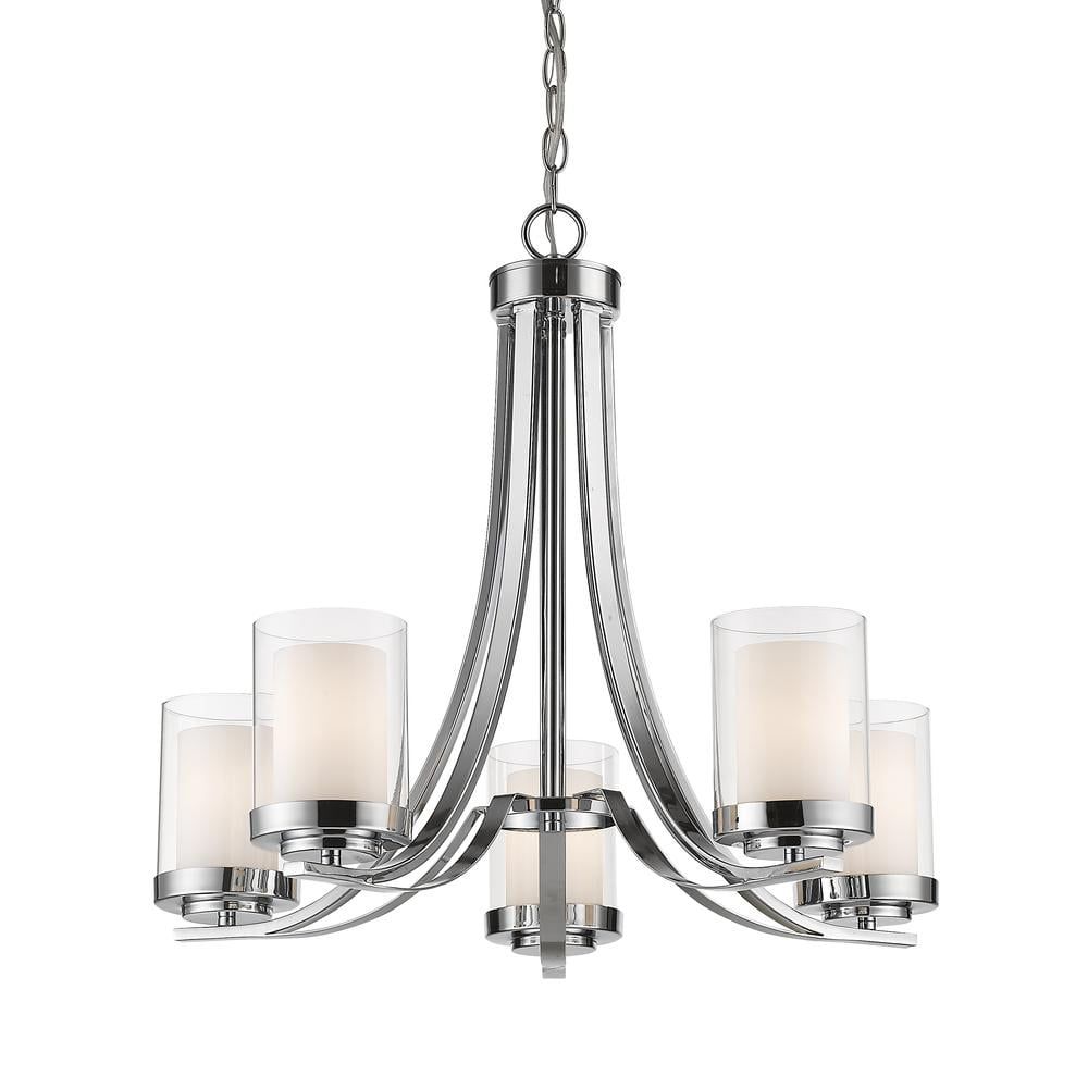 Willow Chrome 5-Light Chandelier with Matte Opal & Clear Glass Shades