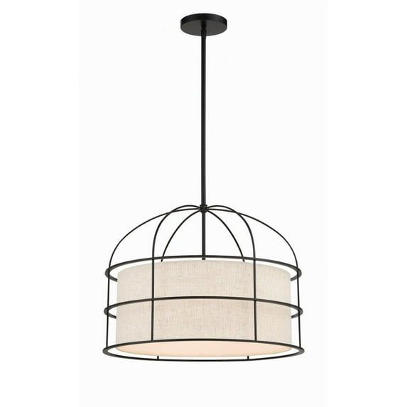 Gateway Park Coal Finish 5-Light Drum Pendant with Oatmeal Linen Shade