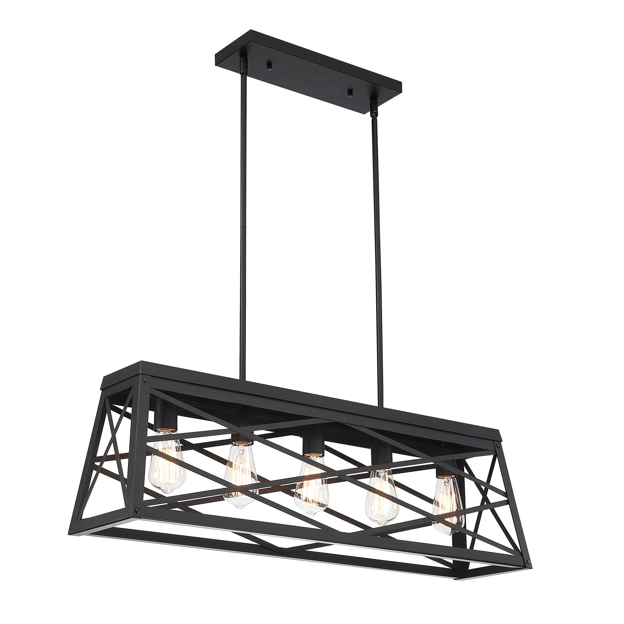 Matte Black 5-Light X-Cage Linear Pendant Chandelier