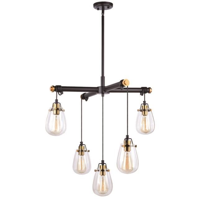 Kassidy Industrial 5-Light Chandelier in Black and Natural Brass