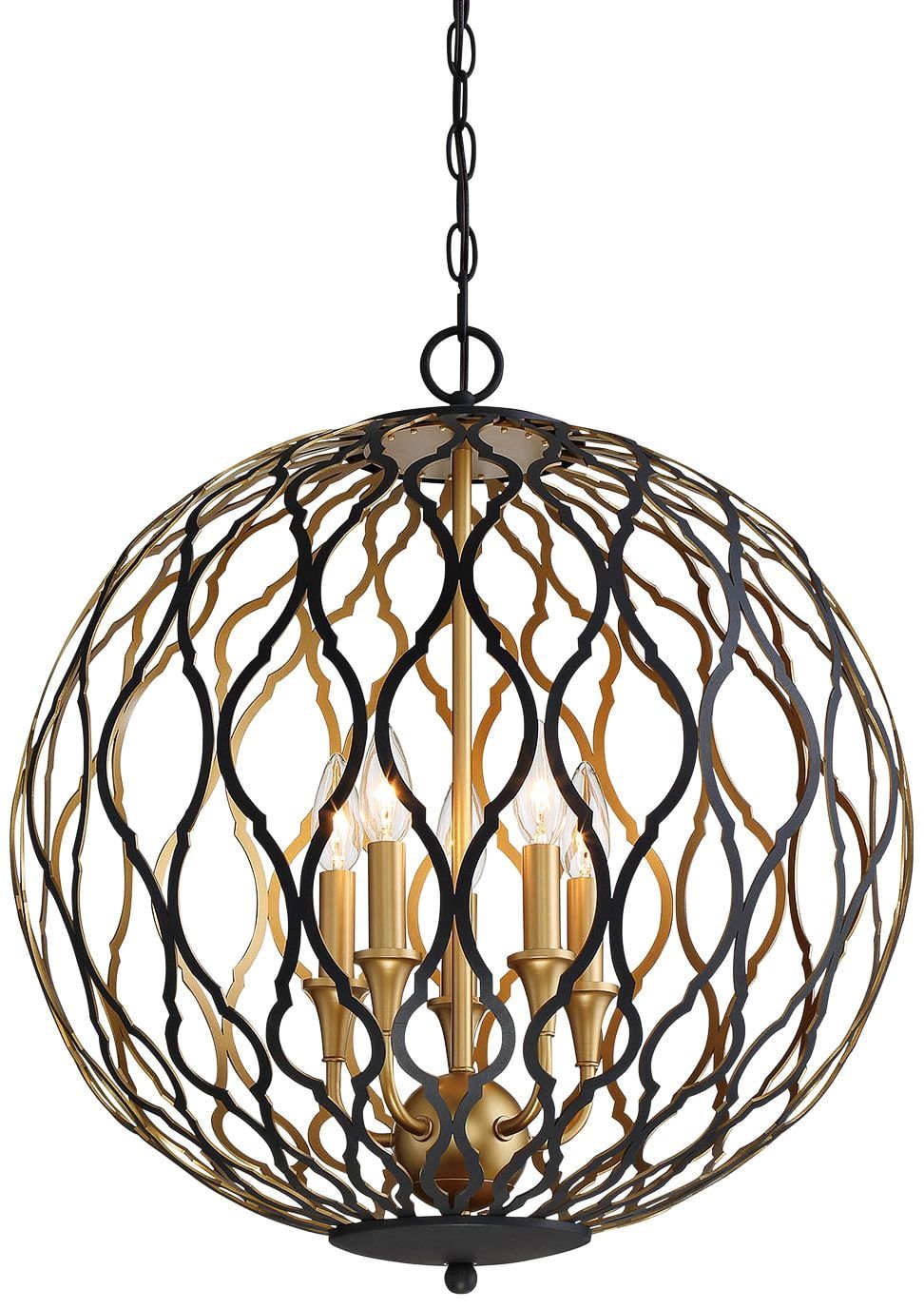 Gilded Glam 5-Light Orb Pendant in Sand Coal and Honey Gold