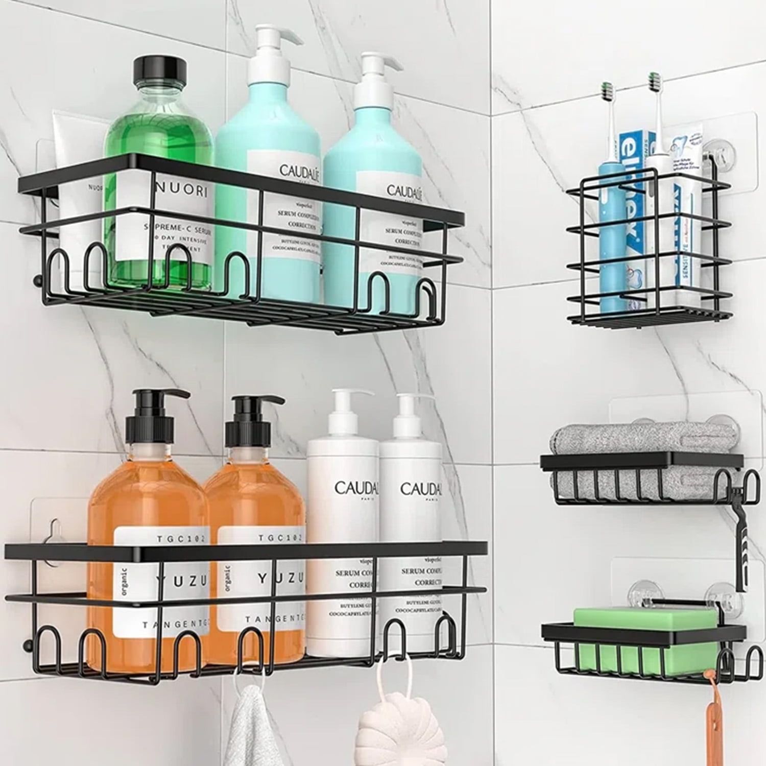 Black Stainless Steel 5-Pack Corner Shower Caddy Set