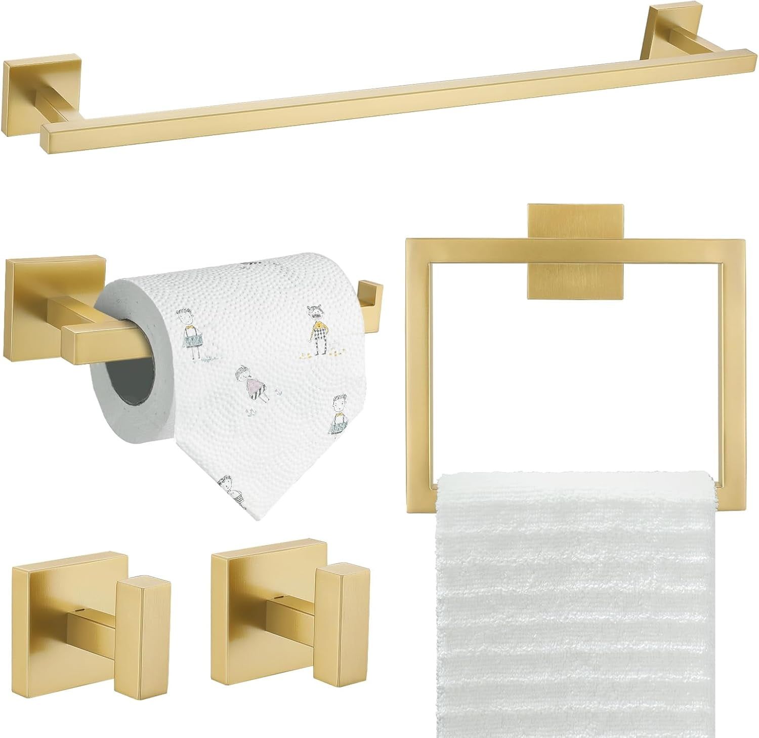 Brushed Gold 5-Piece Stainless Steel Bathroom Hardware Set