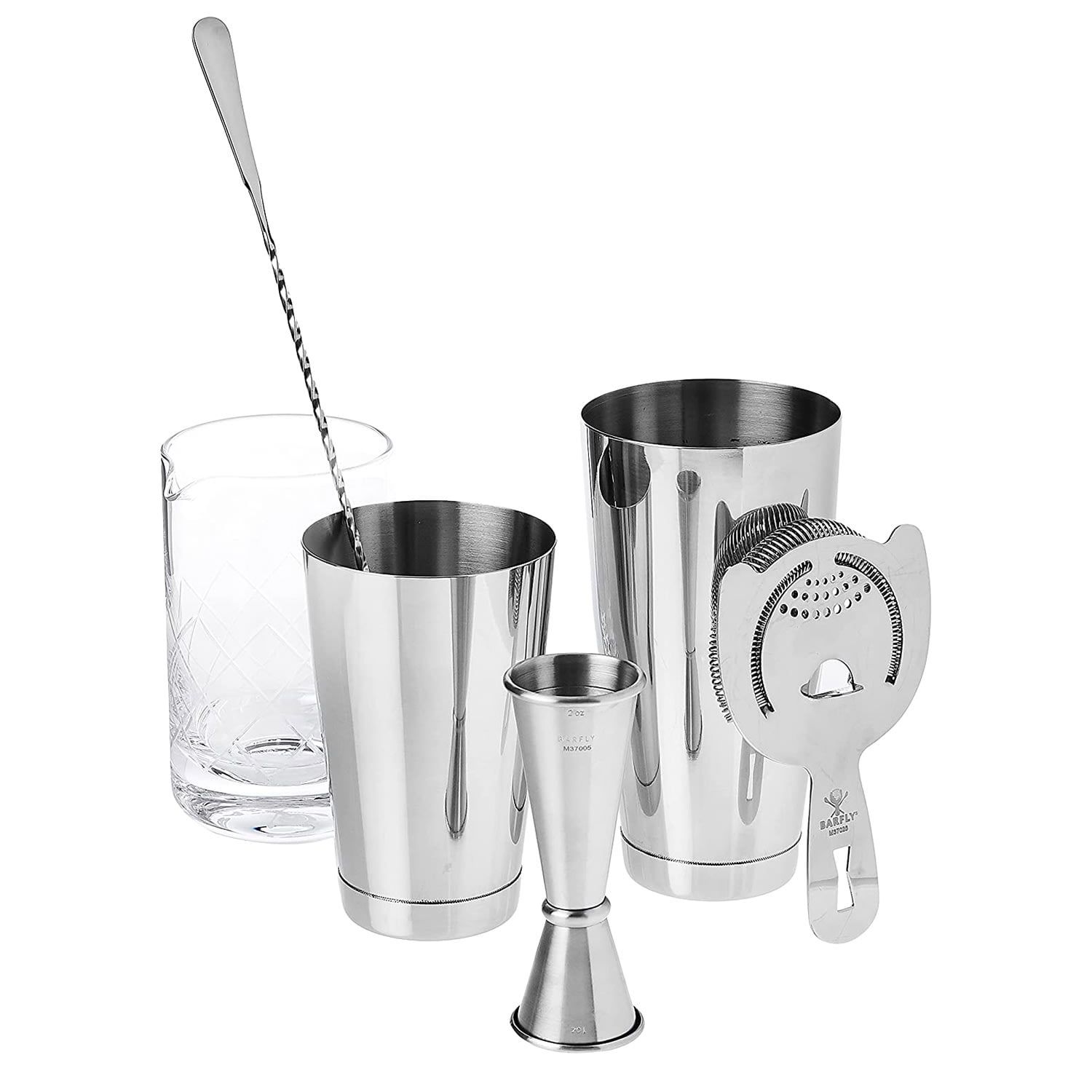 Stainless Steel 6-Piece Deluxe Cocktail Mixing Kit with Strainer and Jigger