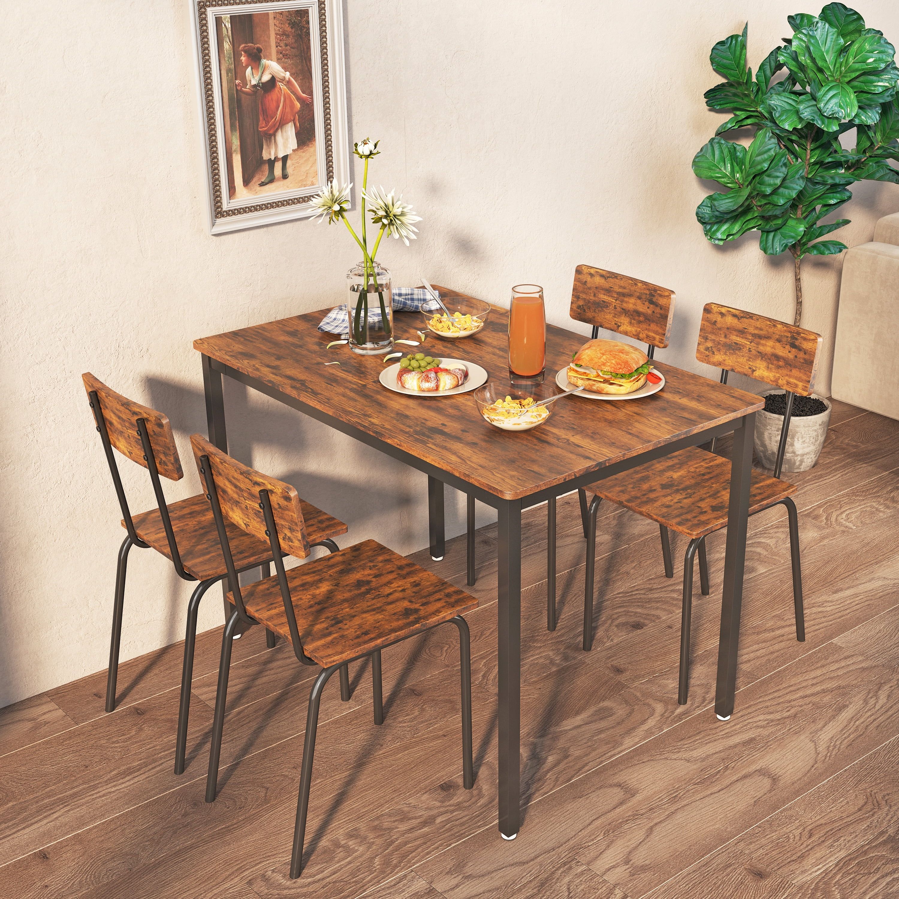 Rustic Brown 5-Piece Industrial Dining Set with Metal Legs