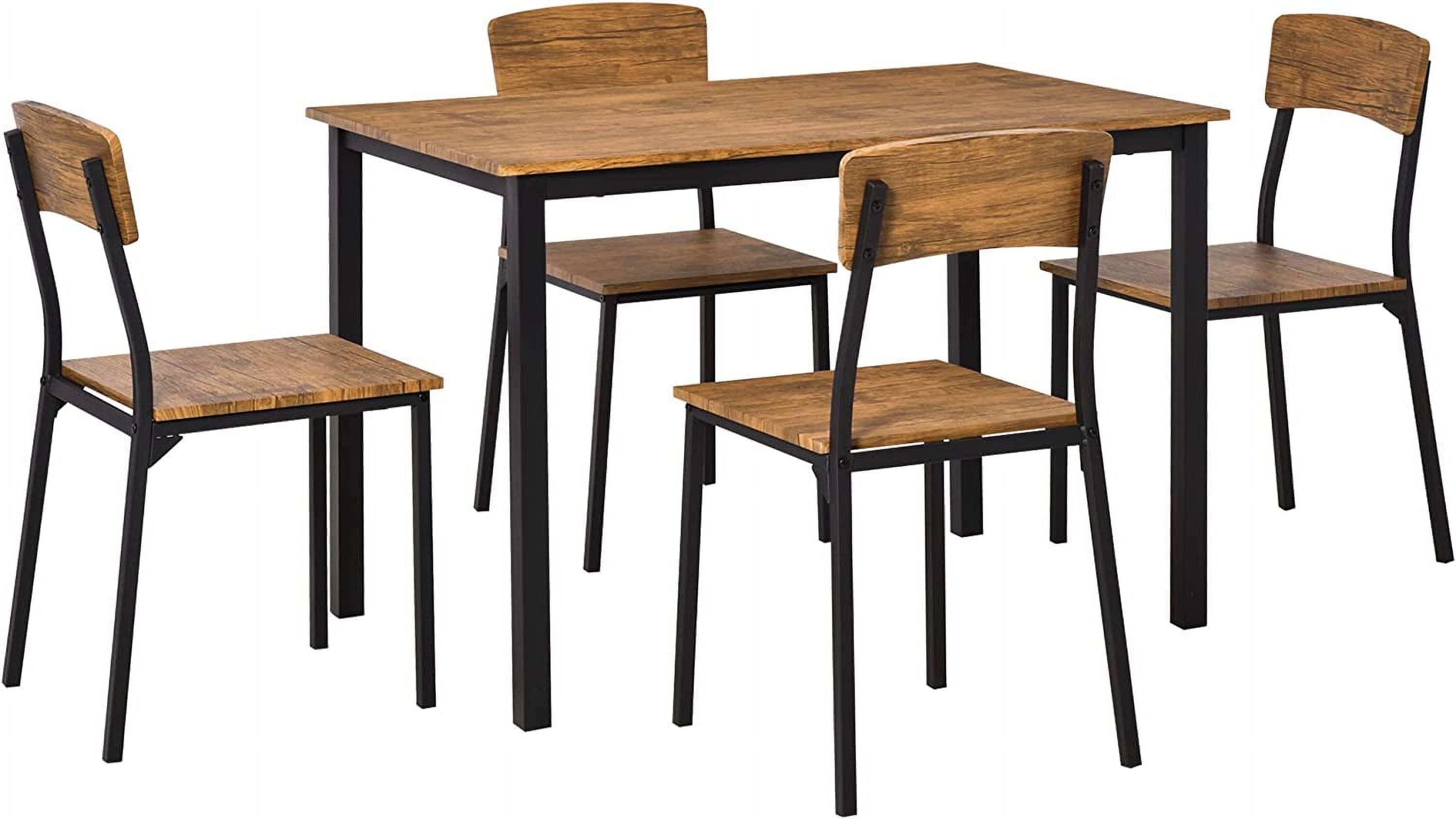 Industrial 5-Piece Dining Set with Dark Walnut MDF and Steel