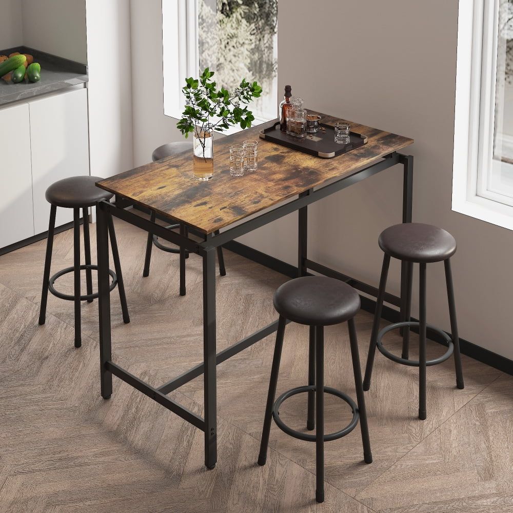 Rustic Brown and Black 5-Piece Pub Table Set with Stools