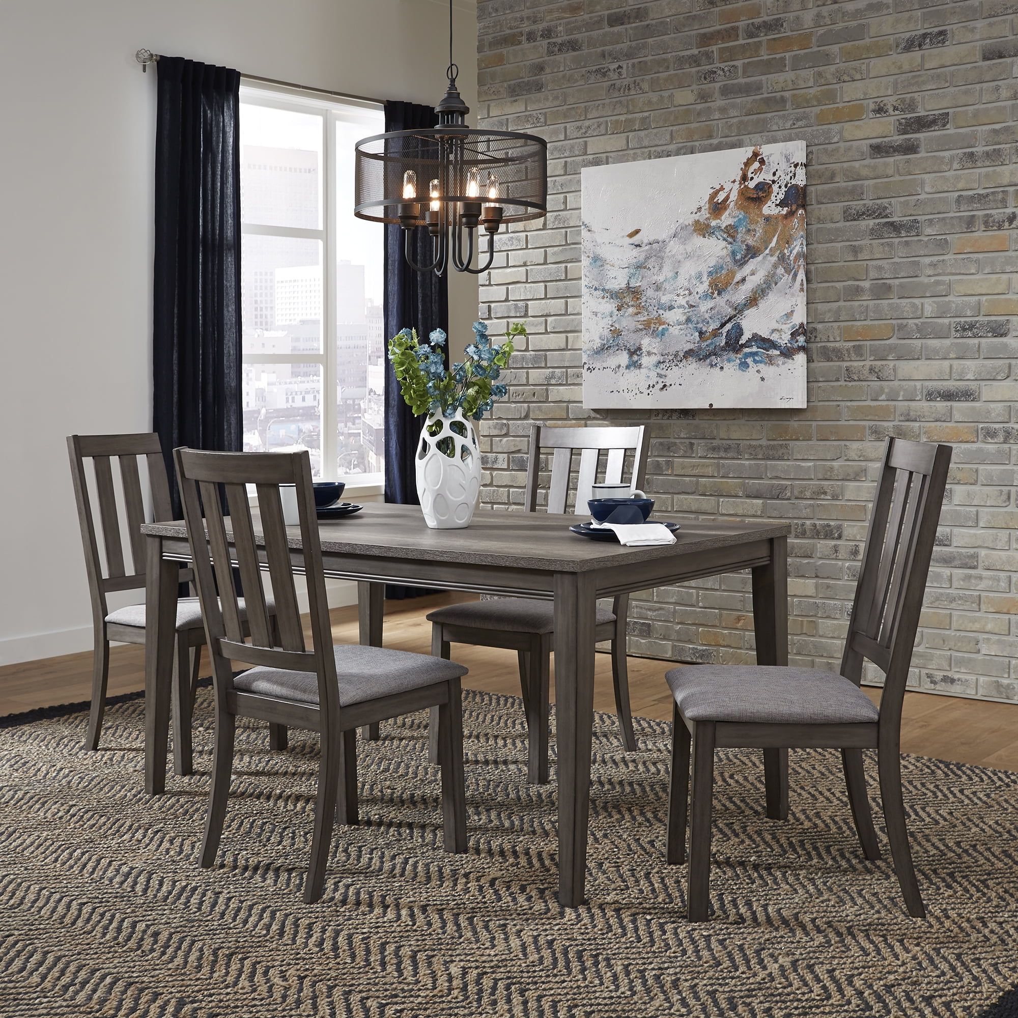 Greystone 5-Piece Rubberwood Dining Set with Upholstered Chairs