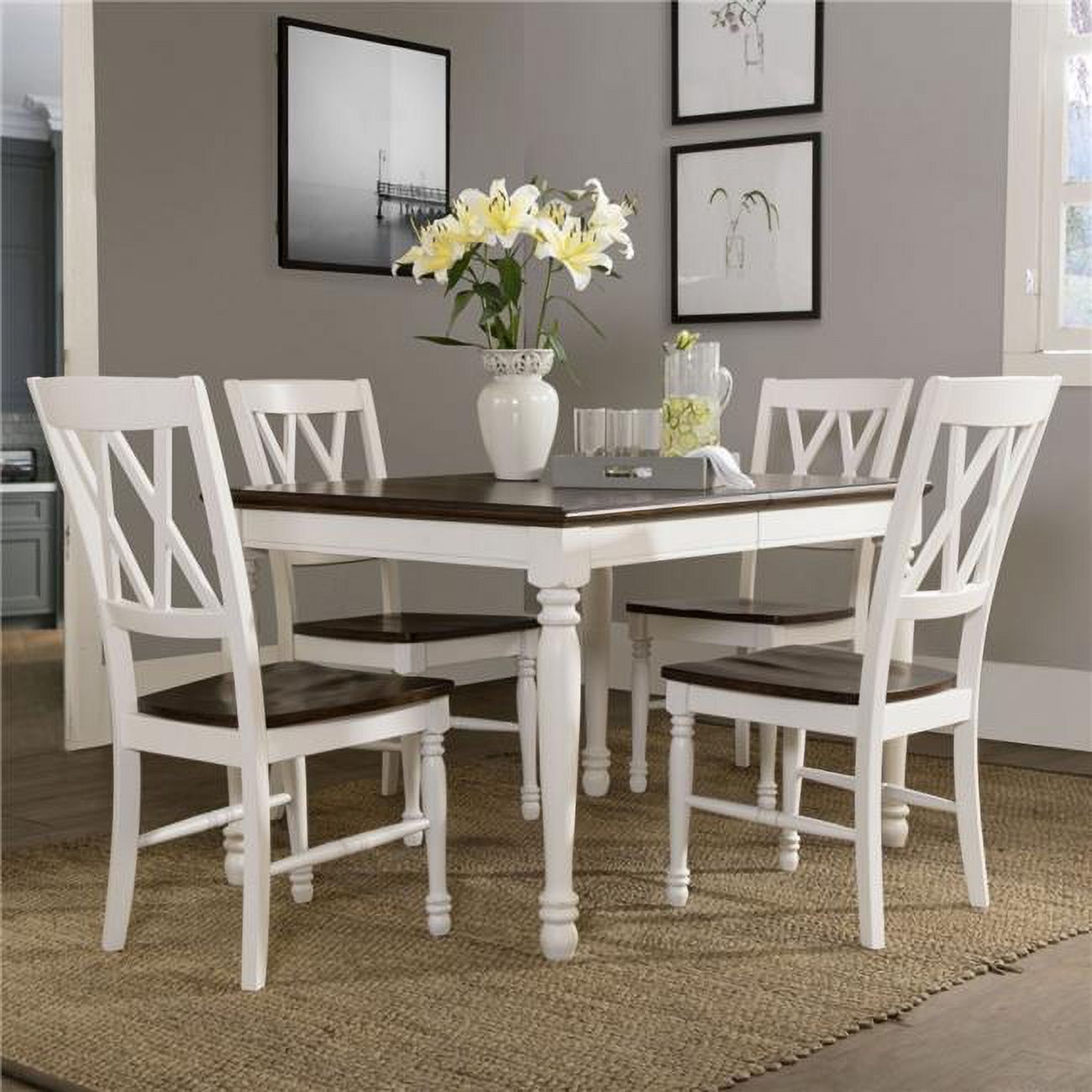 Shelby 5-Piece White and Dark Brown Dining Set