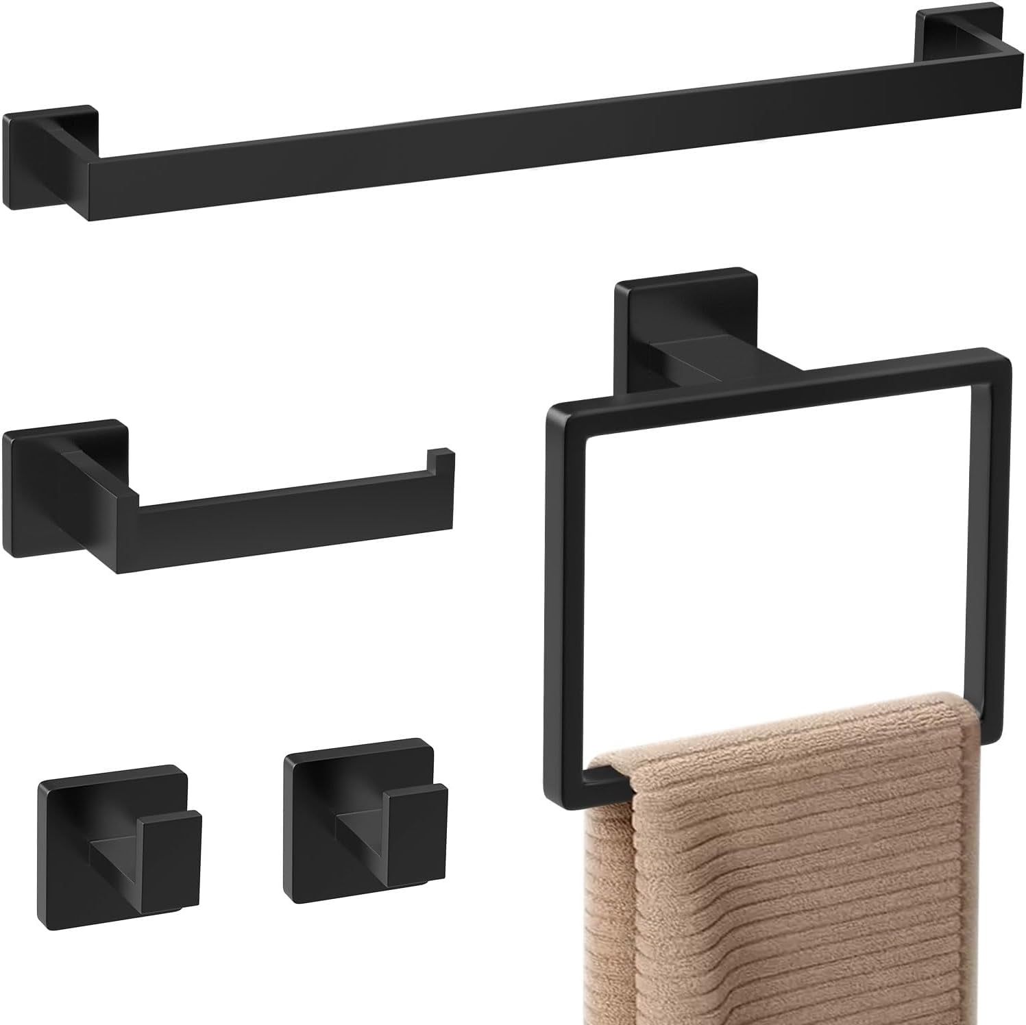 Matte Black 5-Piece Stainless Steel Bathroom Hardware Set