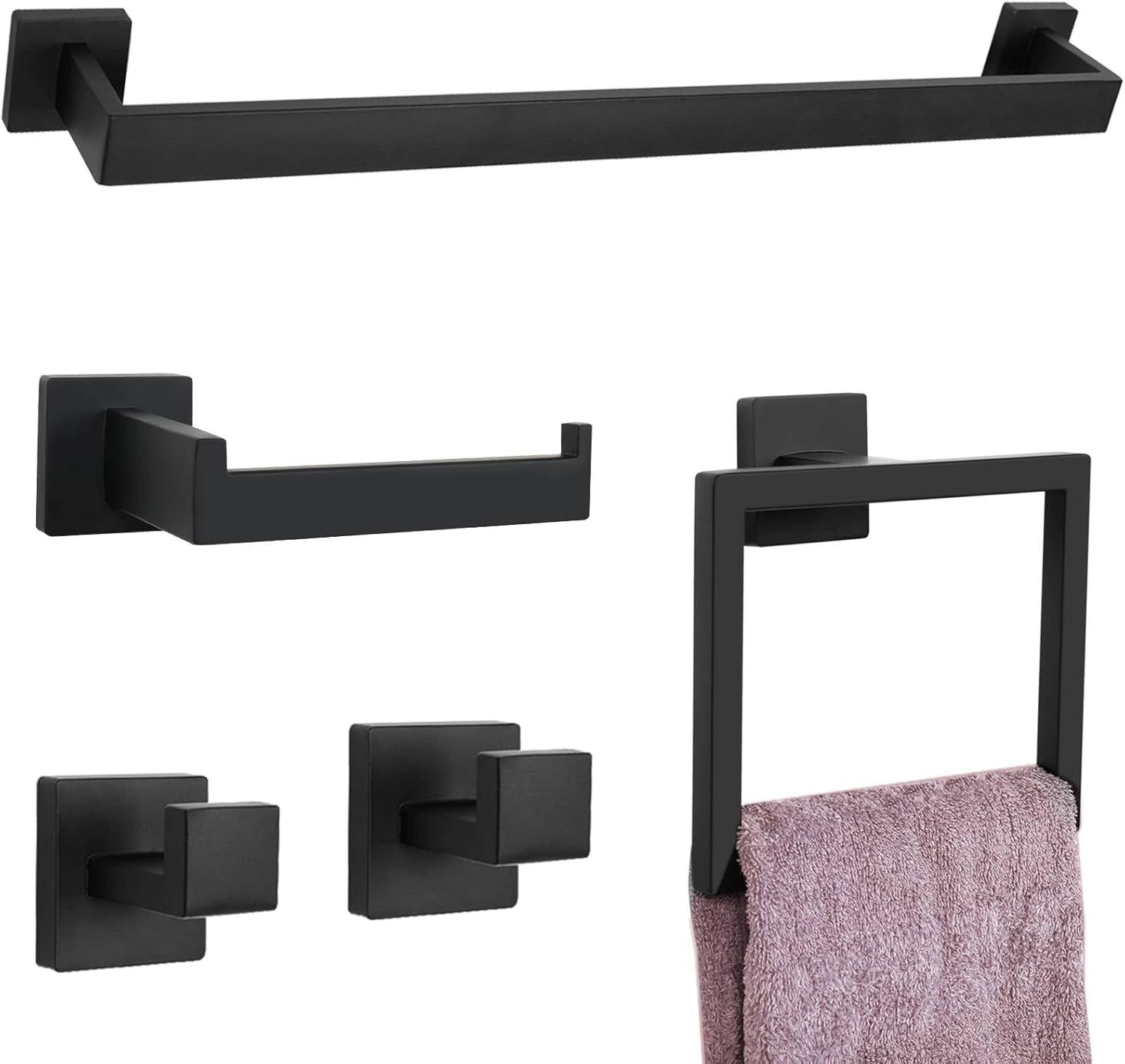 Matte Black Stainless Steel 5-Piece Bathroom Hardware Set