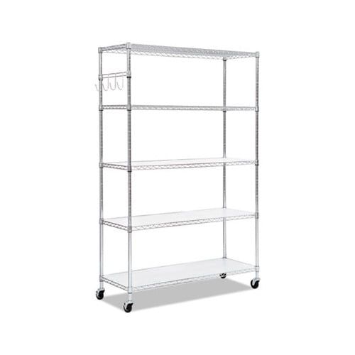 Silver 48" 5-Tier Adjustable Wire Shelving Unit with Casters