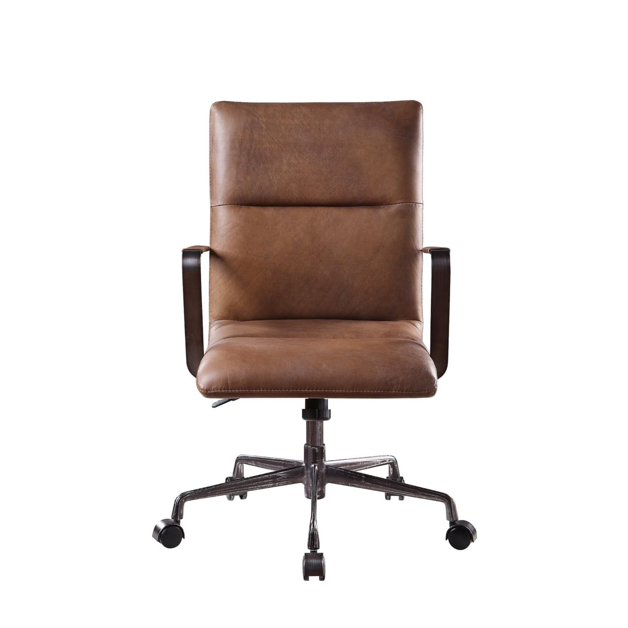 Industrial Brown Faux Leather Swivel Office Chair with Metal Base