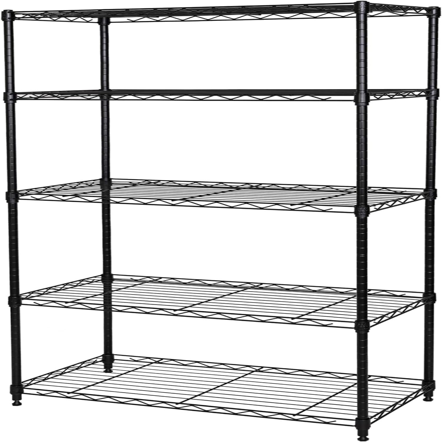 5-Tier Black Steel Wire Shelving Unit with Adjustable Shelves