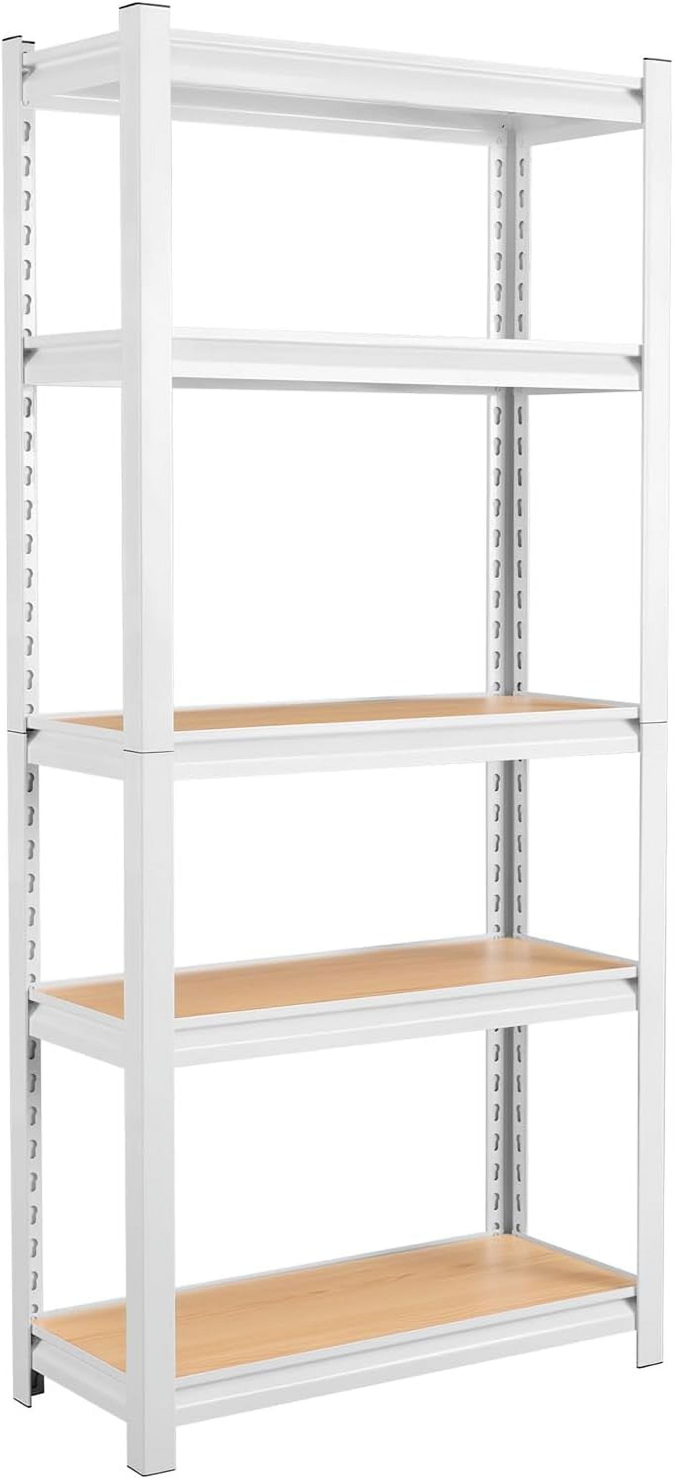 White Metal 5-Tier Adjustable Storage Shelves with Wood Laminate