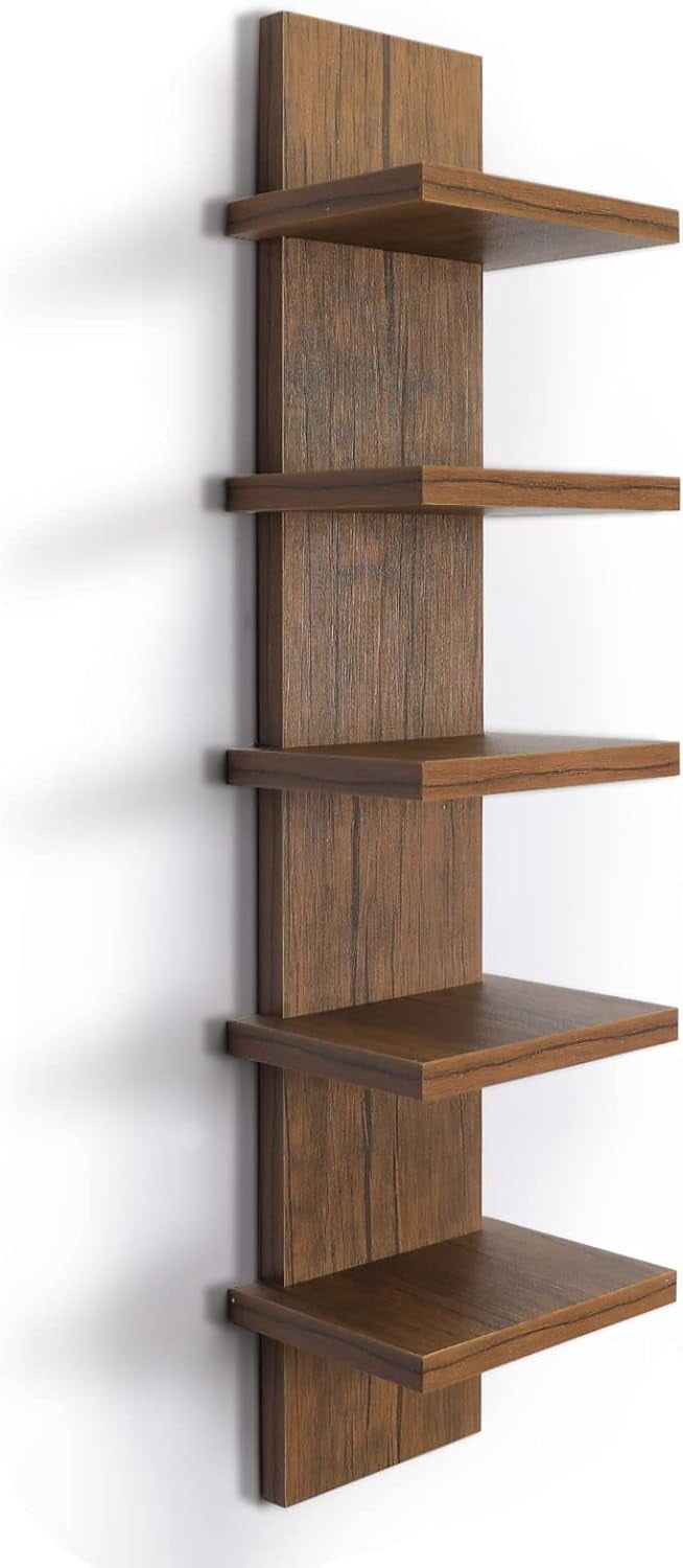 Brown Laminated 5-Tier Vertical Wall Shelf Unit