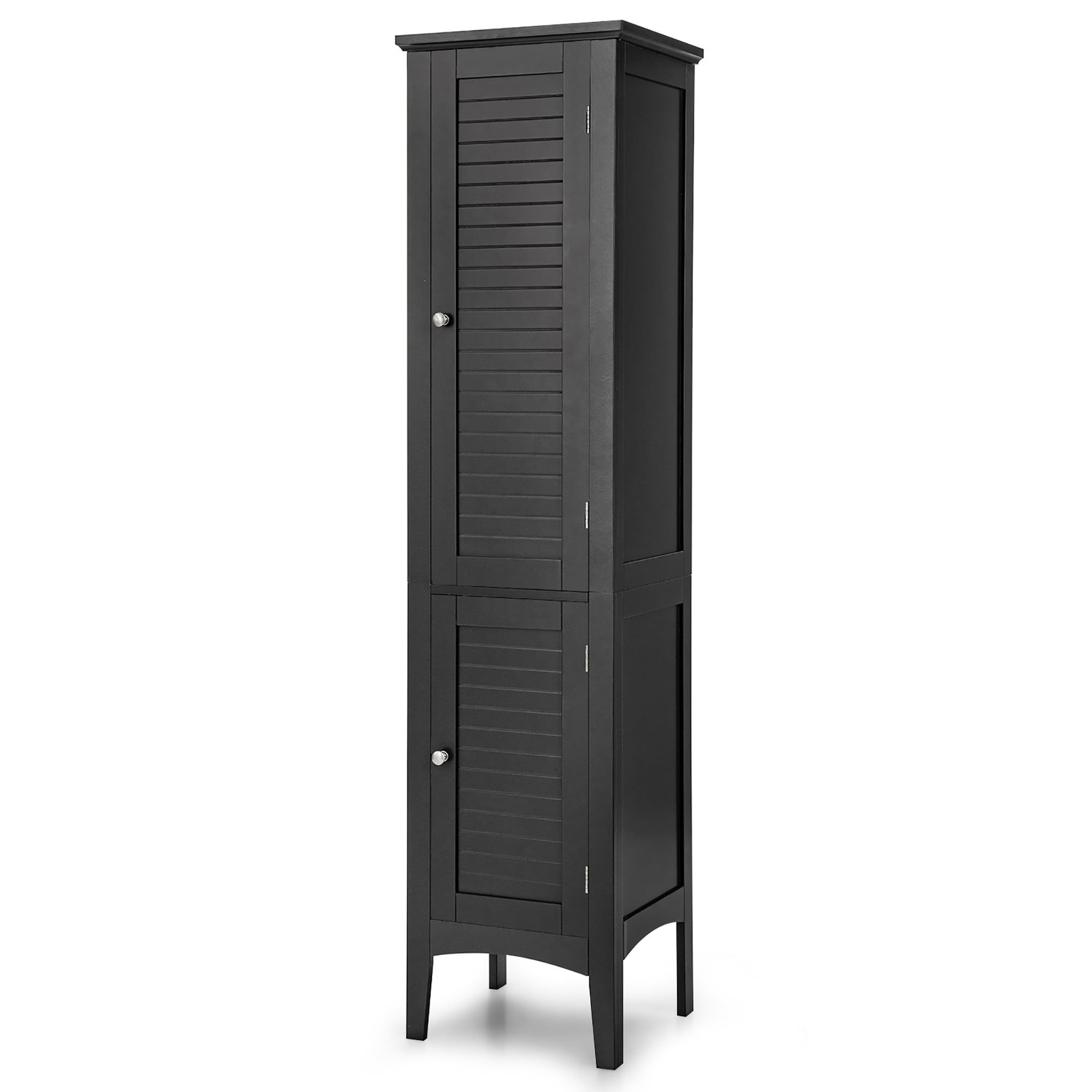 Black Tall Lockable MDF Living Room Storage Cabinet