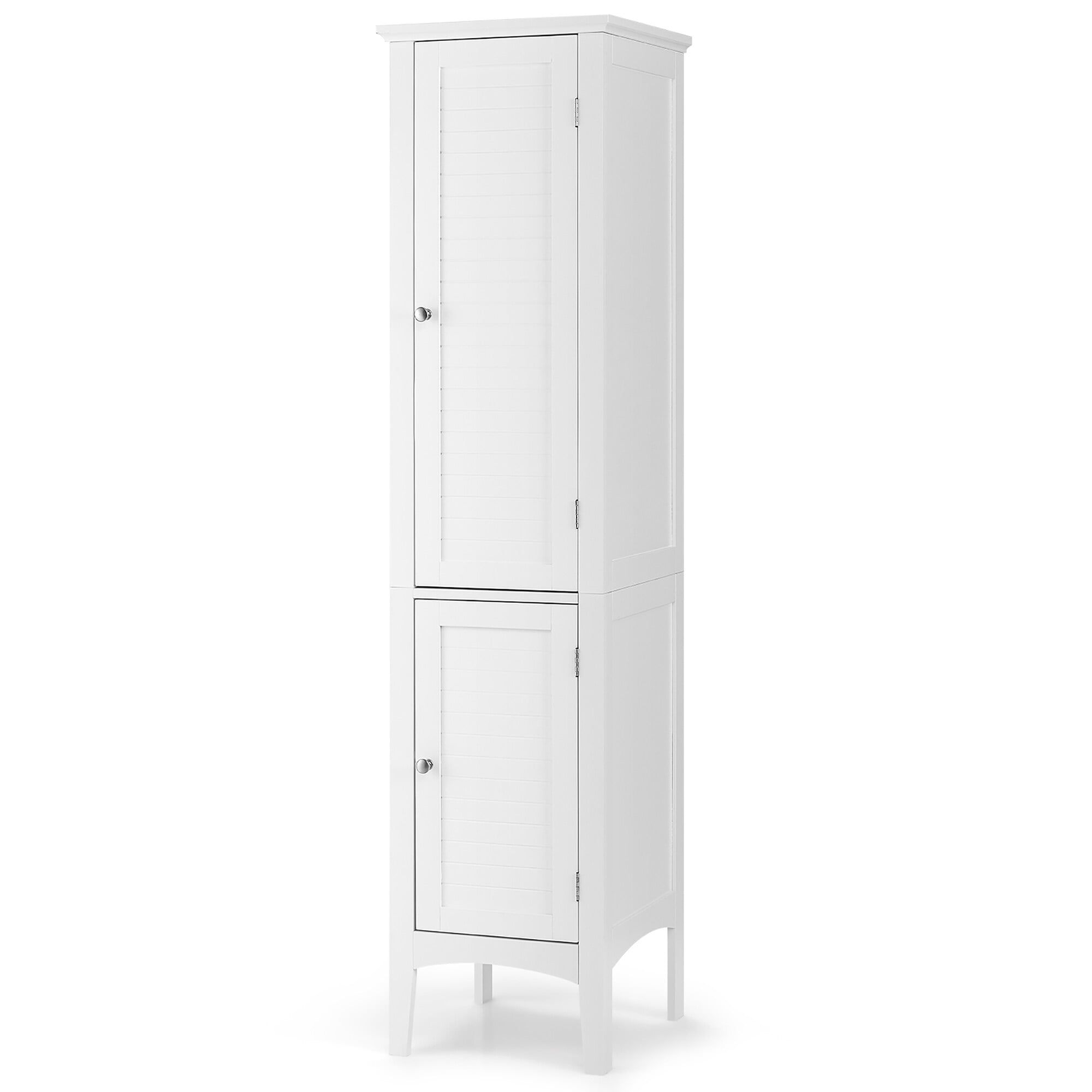 5 Tier Wooden Freestanding Tower Cabinet Tall Bathroom Storage Cabinet White