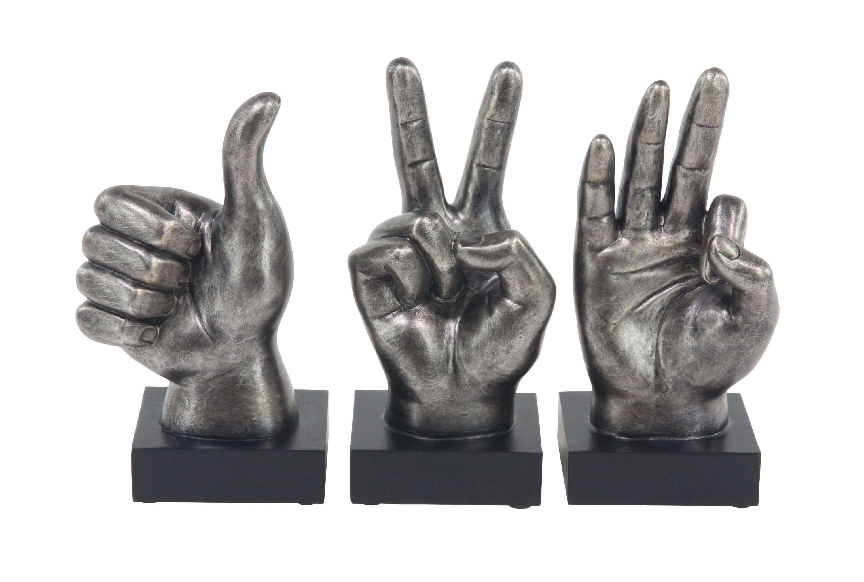 Elegant Dark Gray Resin Hand Statues Trio, 11" Height