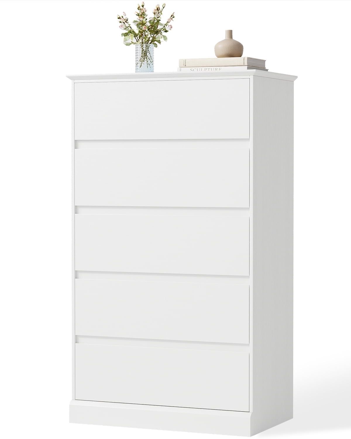 White Vertical 5-Drawer Tall Wood Dresser