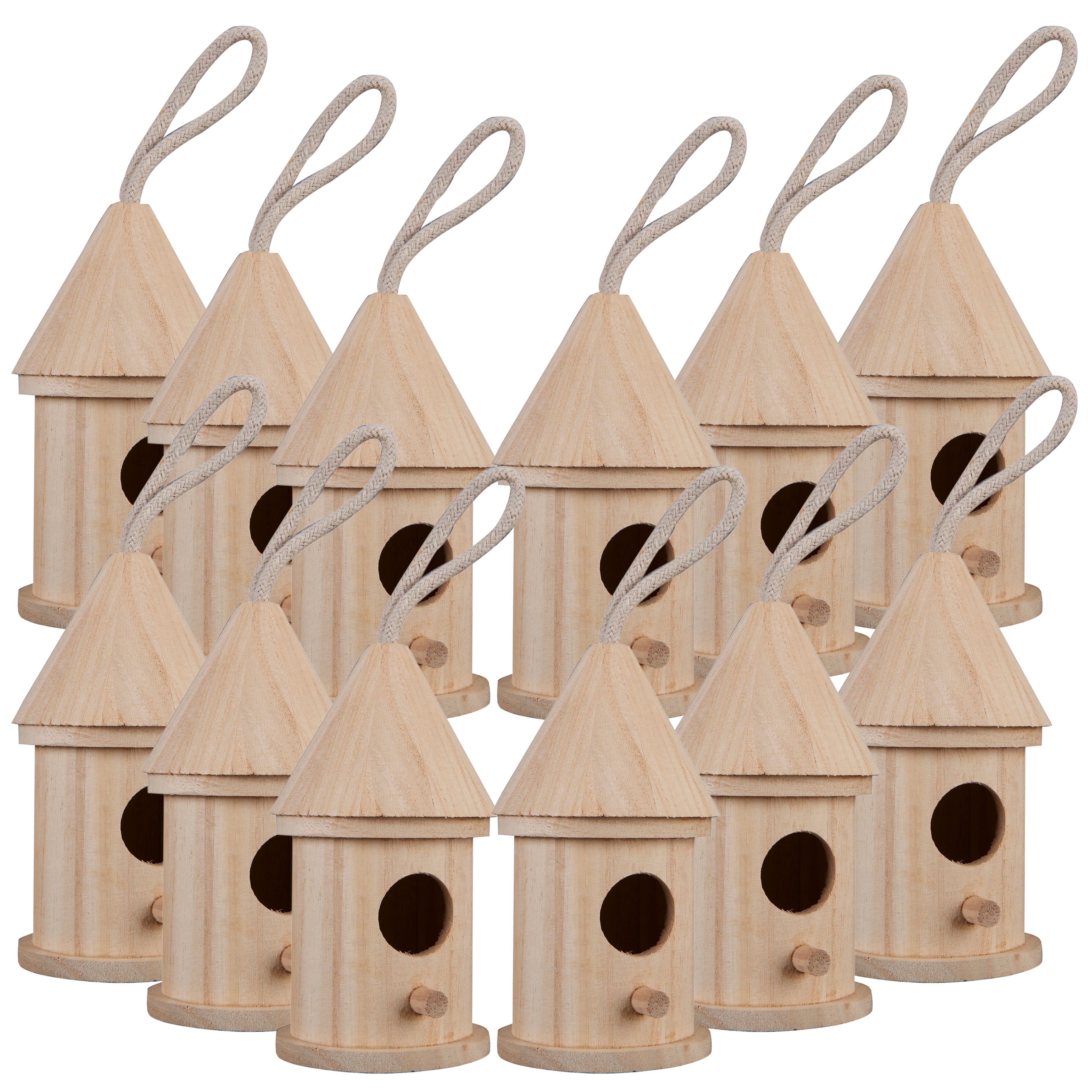 5" Unfinished Natural Wood Outdoor Birdhouse Set - Bulk 12 Pack