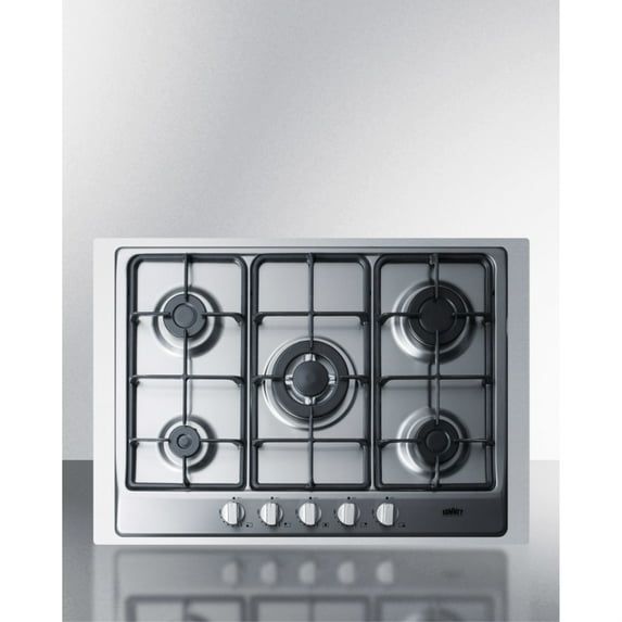 30" Stainless Steel 5-Burner Propane Gas Cooktop with Cast Iron Grates