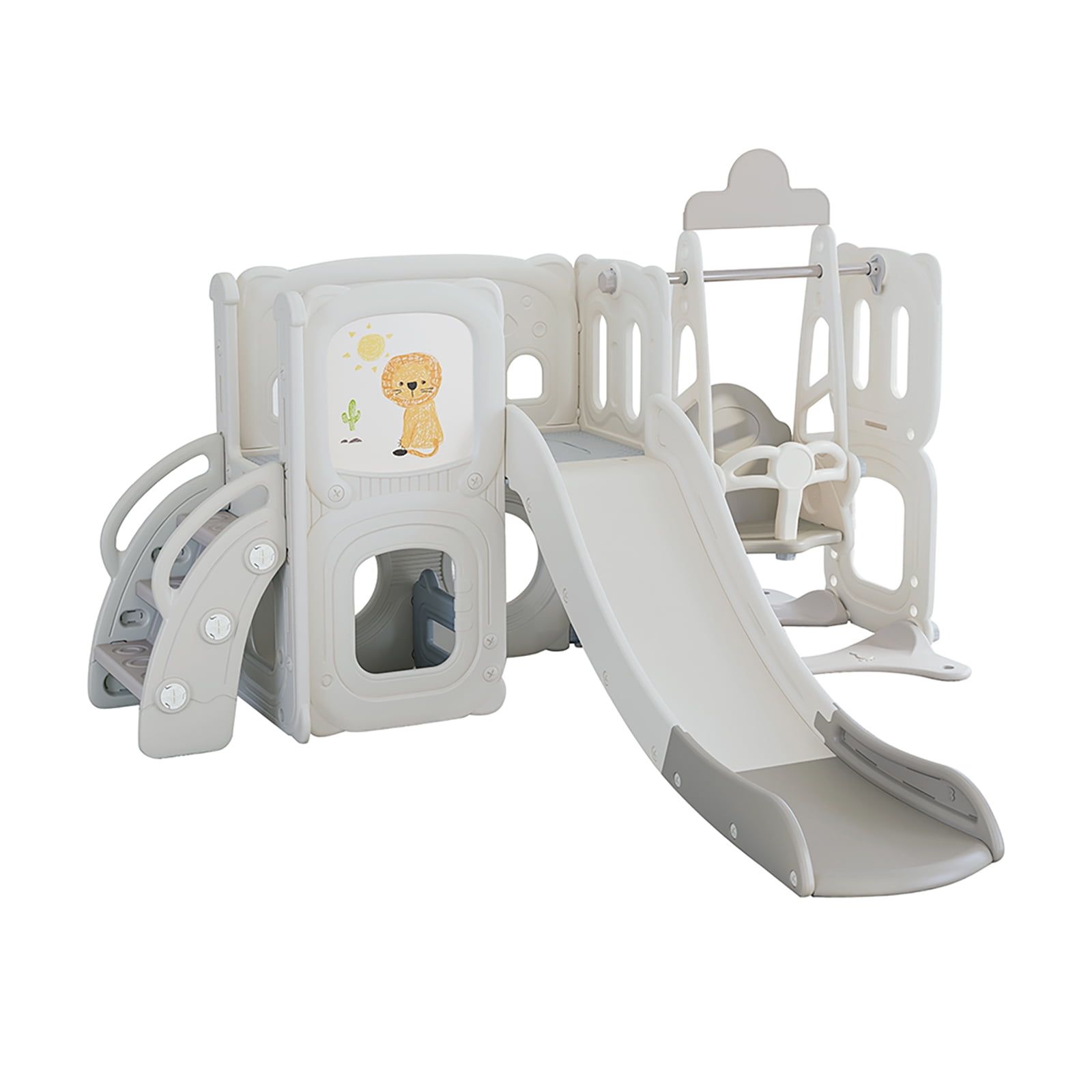 Gray and White 5-in-1 Toddler Slide and Swing Set