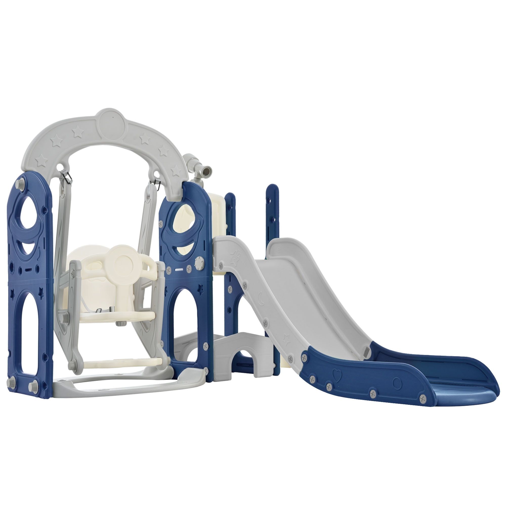 Blue and Gray 5-in-1 Toddler Playset with Slide and Swing