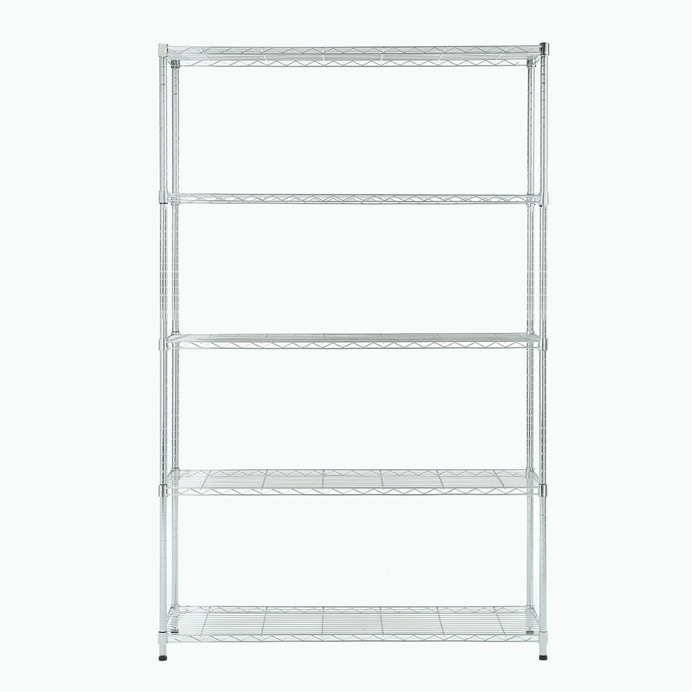 5-Tier Chrome Adjustable Steel Shelving Unit for Kitchens and Garages