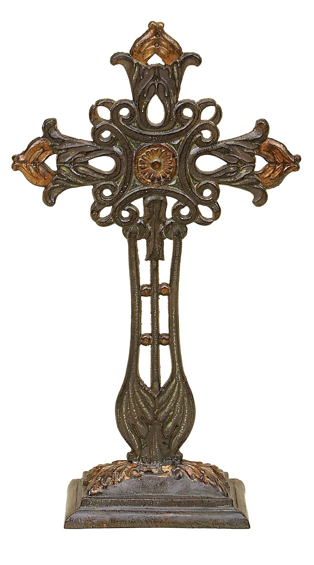 21" Copper and Black Iron Art Deco Cross Sculpture