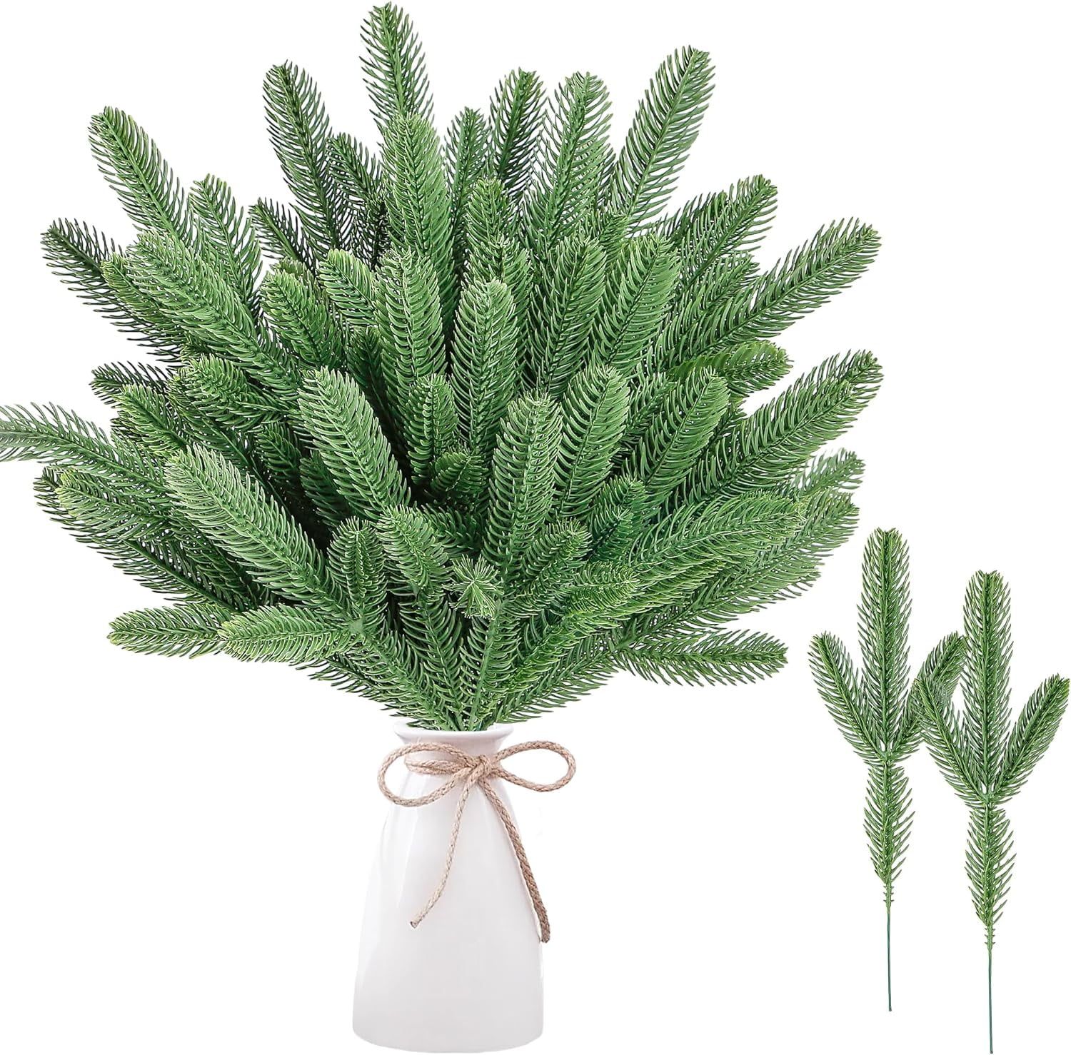 50-Piece Green Plastic Artificial Pine Branches for Outdoor Decoration