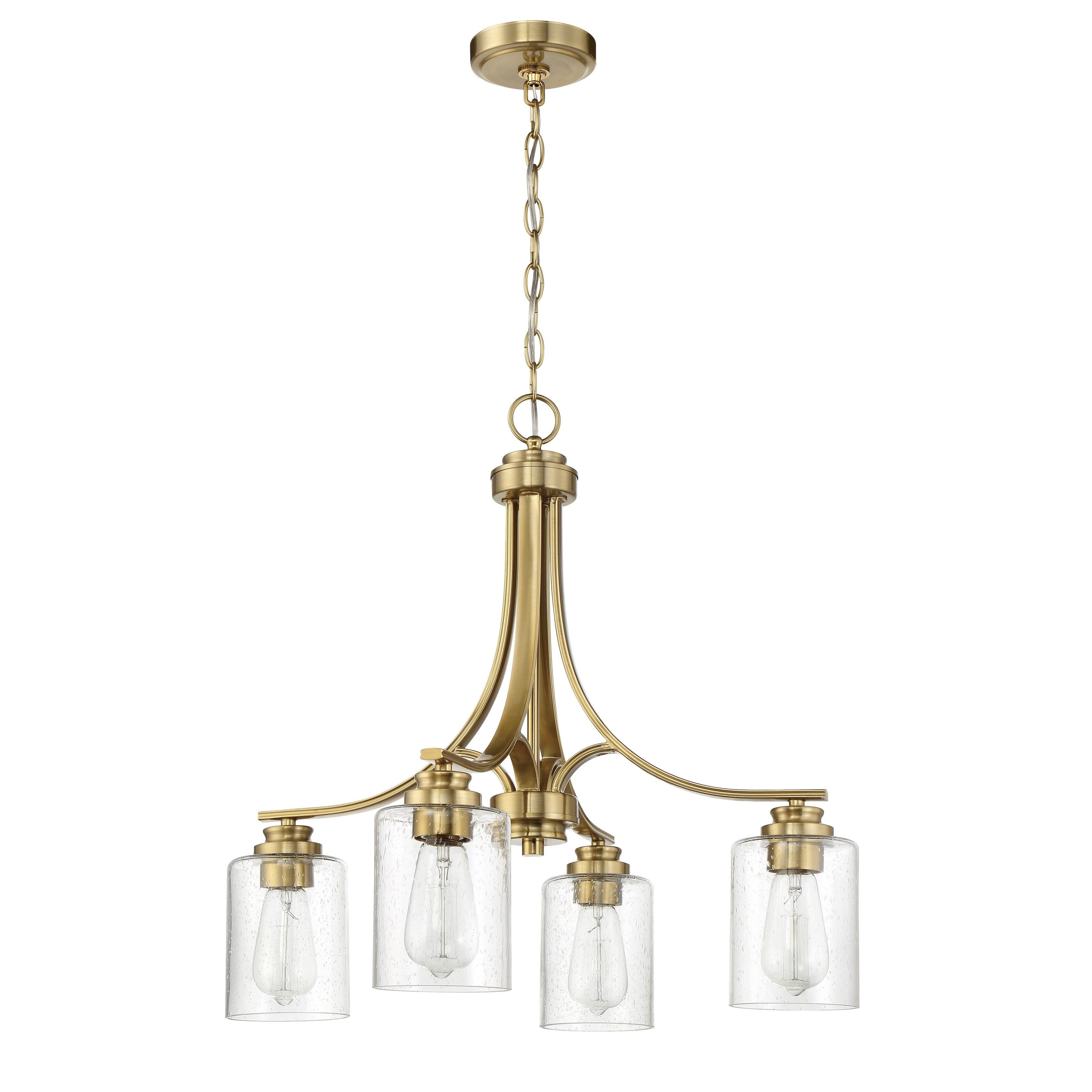 Satin Brass 4-Light Chandelier with Clear Seeded Glass Shades