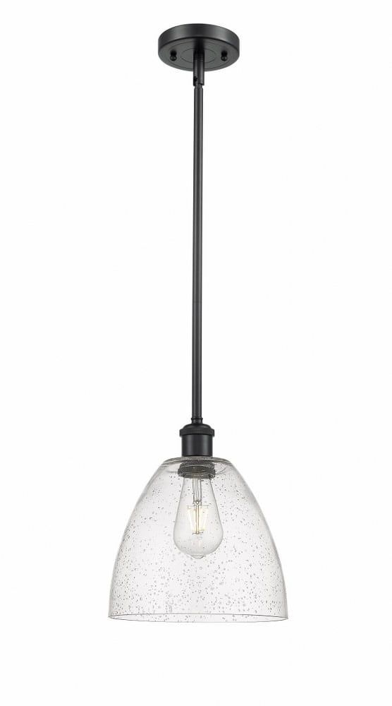 Bristol Matte Black 9" Mini Pendant with Seedy Glass