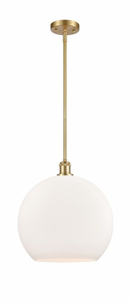 Athena Mini 14" Pendant in Satin Gold with Matte White Glass