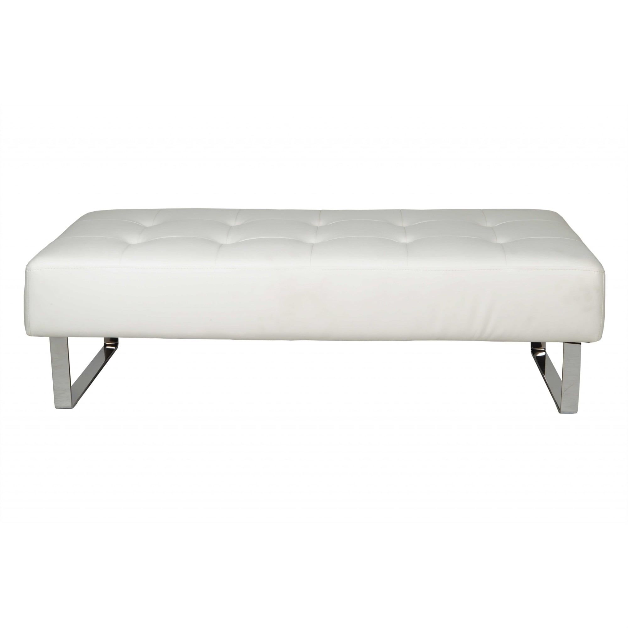 52" White Faux Leather Backless Metal Bench