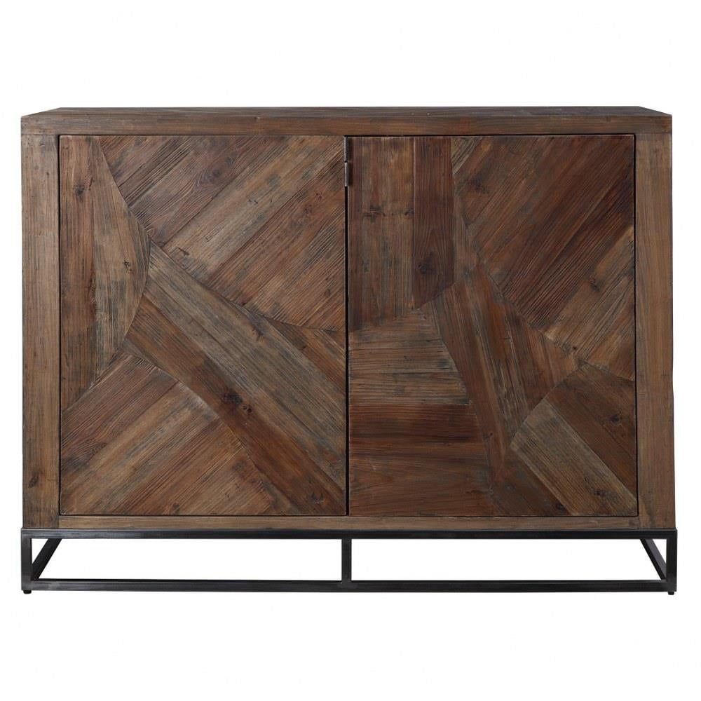 52-Inch Walnut Stained Reclaimed Wood 2-Door Cabinet