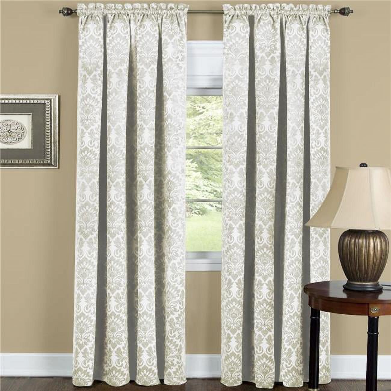 Ivory Ground Length Blackout Damask Drapes