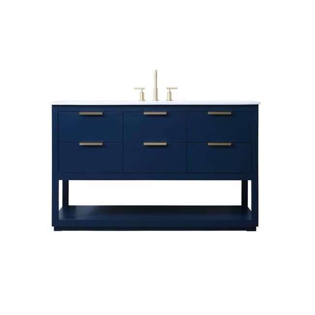 Elegant Blue 54" Freestanding Bathroom Vanity with Gold Hardware