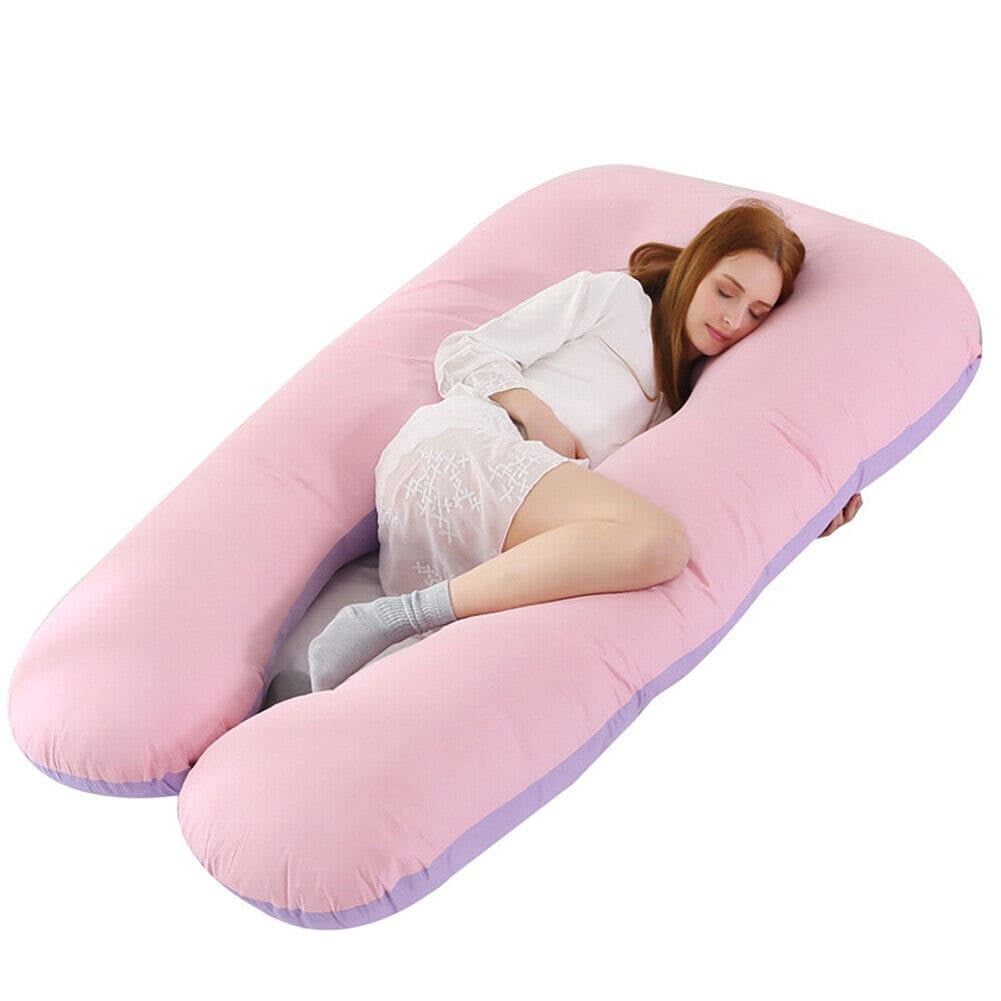 55" Pink and Purple U-Shaped Pregnancy Pillow with Cooling Cover